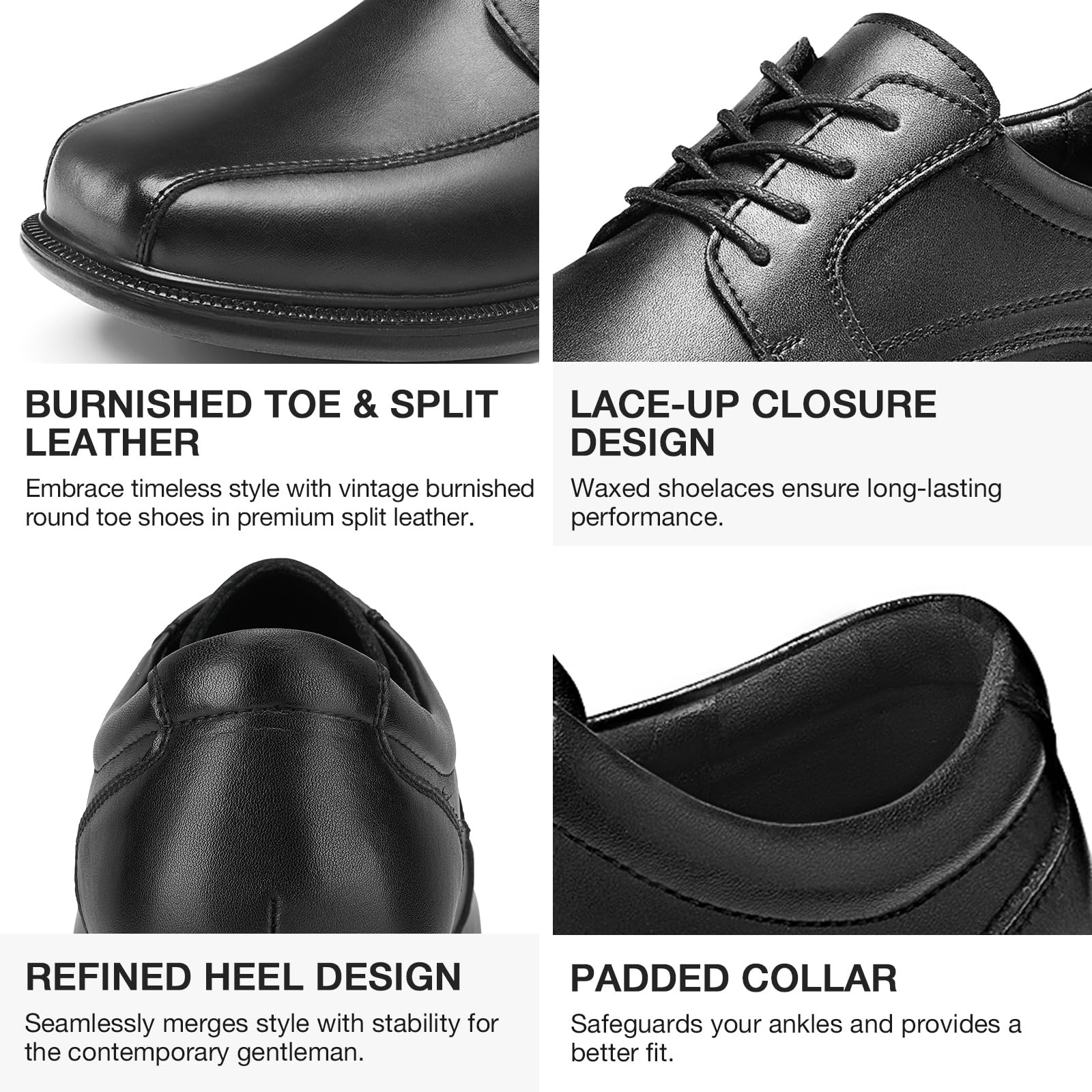 HEEZ Scarpe Eleganti Uomo Scarpe Stringate Oxford Classico Scarpa Pelle Derby Traspirante Comode Punta Quadrata per Business Formale Lavoro Sposa