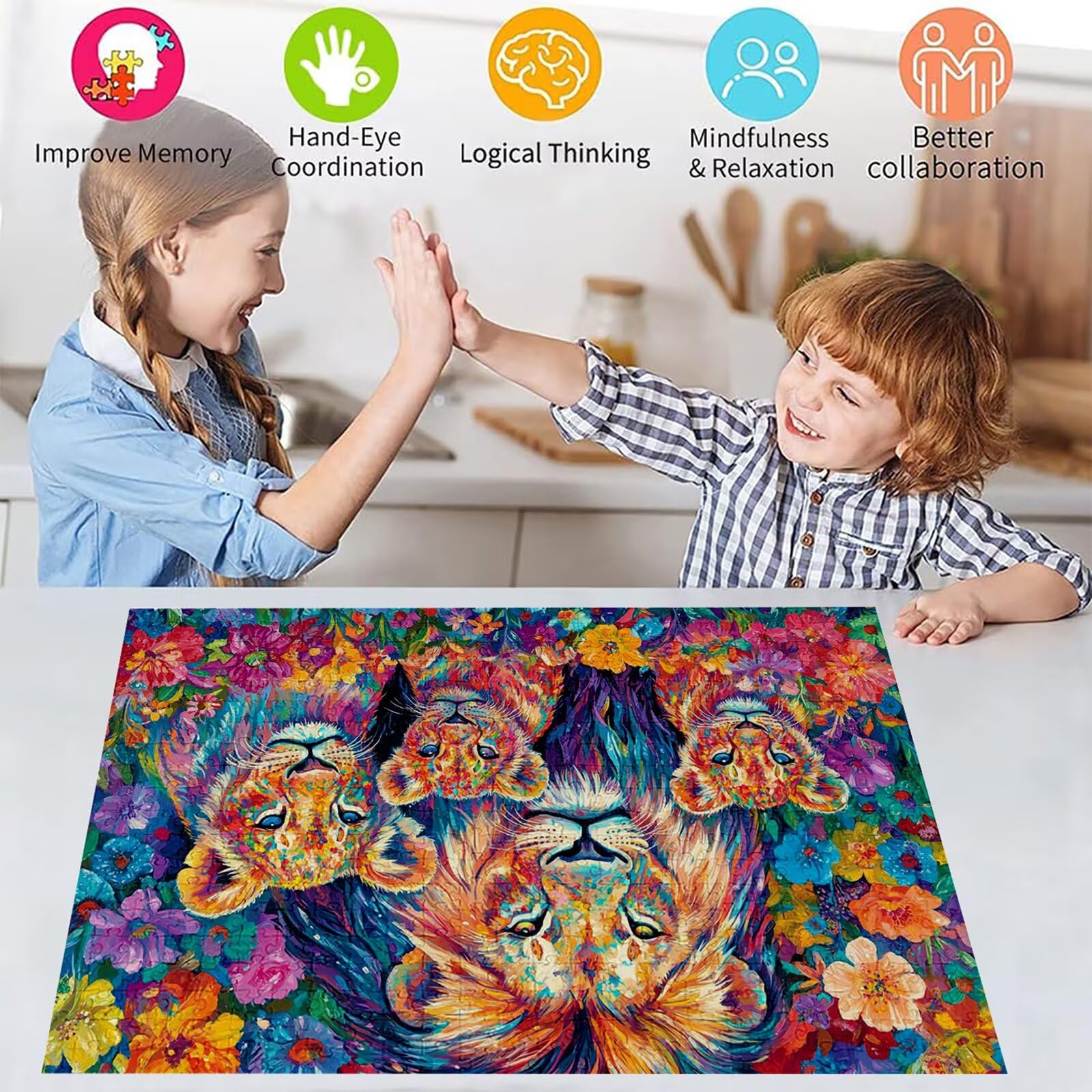 Puzzle 4000 elementów lew puzzle dla dorosłych kwiaty 141 x 87 cm unikalne rzemiosło klasyczne 3D drewniana układanka do rodzinnych gier biznesowych, układanka do samodzielnego wykonania nawet do