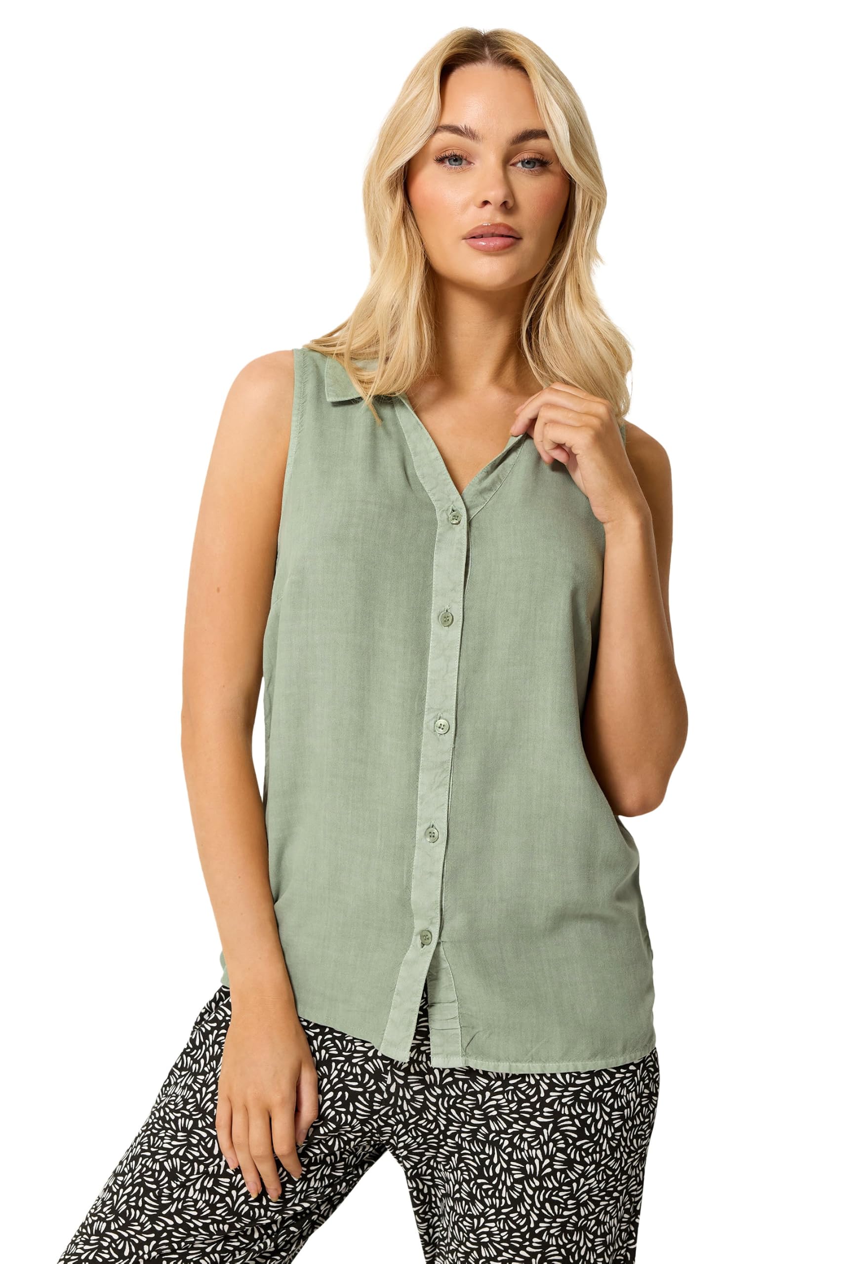 M&Co Women's Light Green Sleeveless Collared Shirt In | Size: 12