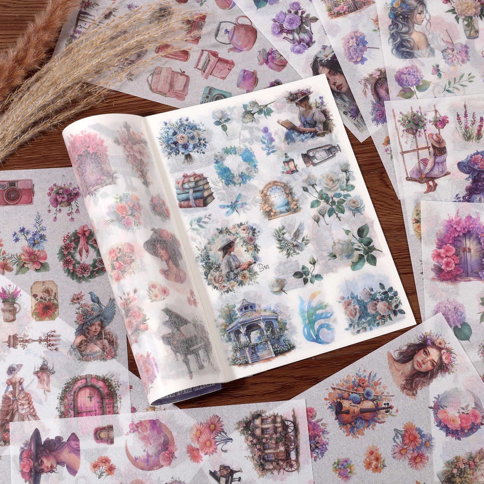 Naklejki do scrapbookingu, fantazyjne książki, 24 arkusze, 480, wstępnie wycięte naklejki Washi, naklejki do dziennika, naklejki dla dorosłych, artykuły do scrapbookingu