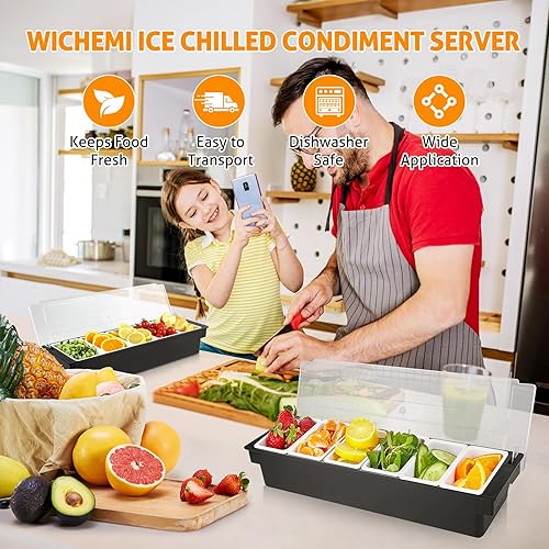 Miniatura 5 de WICHEMI Bandeja dispensadora de frutas, verduras y condimentos con tapa, estación de decoración para barmanes y servir tacos, helados, barra de