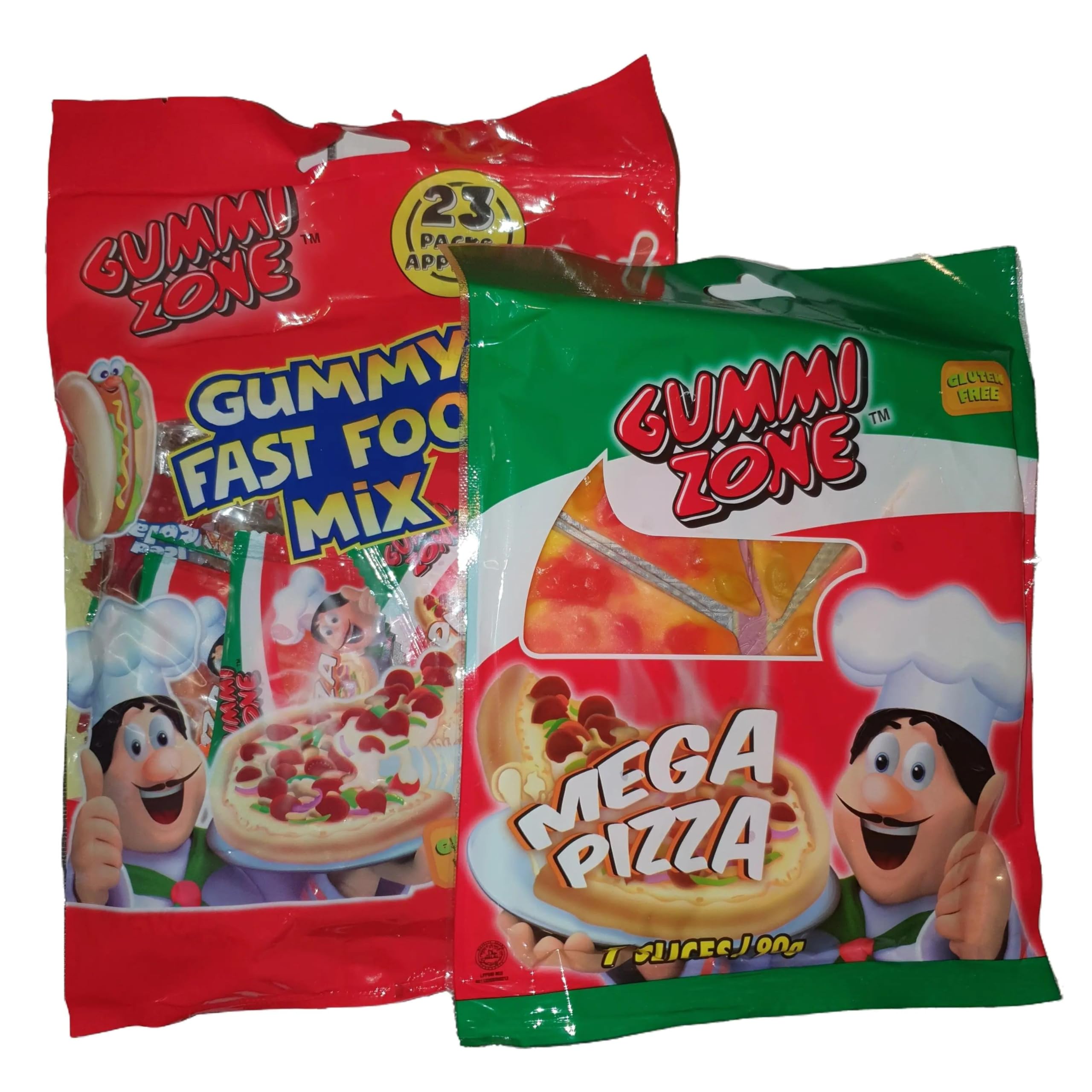 Generic Gummi Zone Fast Food Party Mix - Sweet Extravaganza 172g of Pure Delight with 23 Individually Wrapped Gummi's! Gummi Zone Mega Pizza Sweet 7Slces 90G Sold by Sweetalicious.