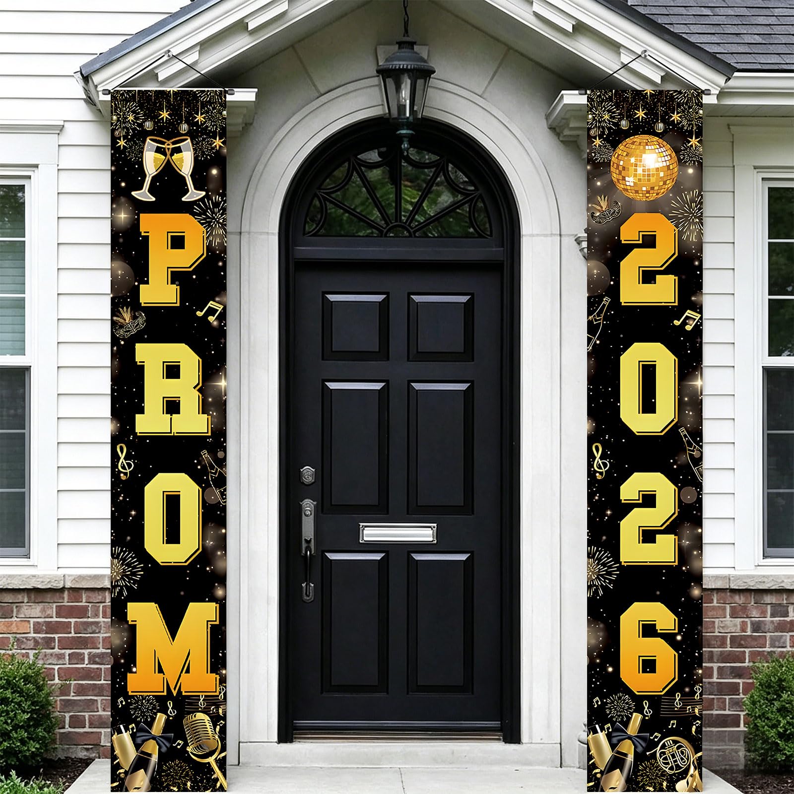 Prom 2026 Porch Banner - Graduation Party Decorations, Black Gold Prom 2026 Porch Sign, Prom Night Send Off Door Banner for High School College Students Congrats Grad Party Supplies 180 x 30cm