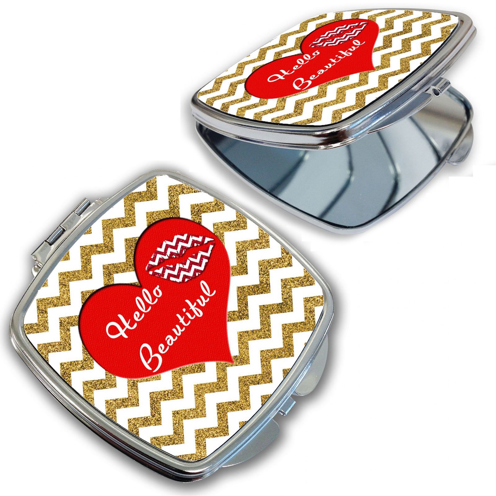 (TM) Hello Beautiful Red Heart Compact Mirror