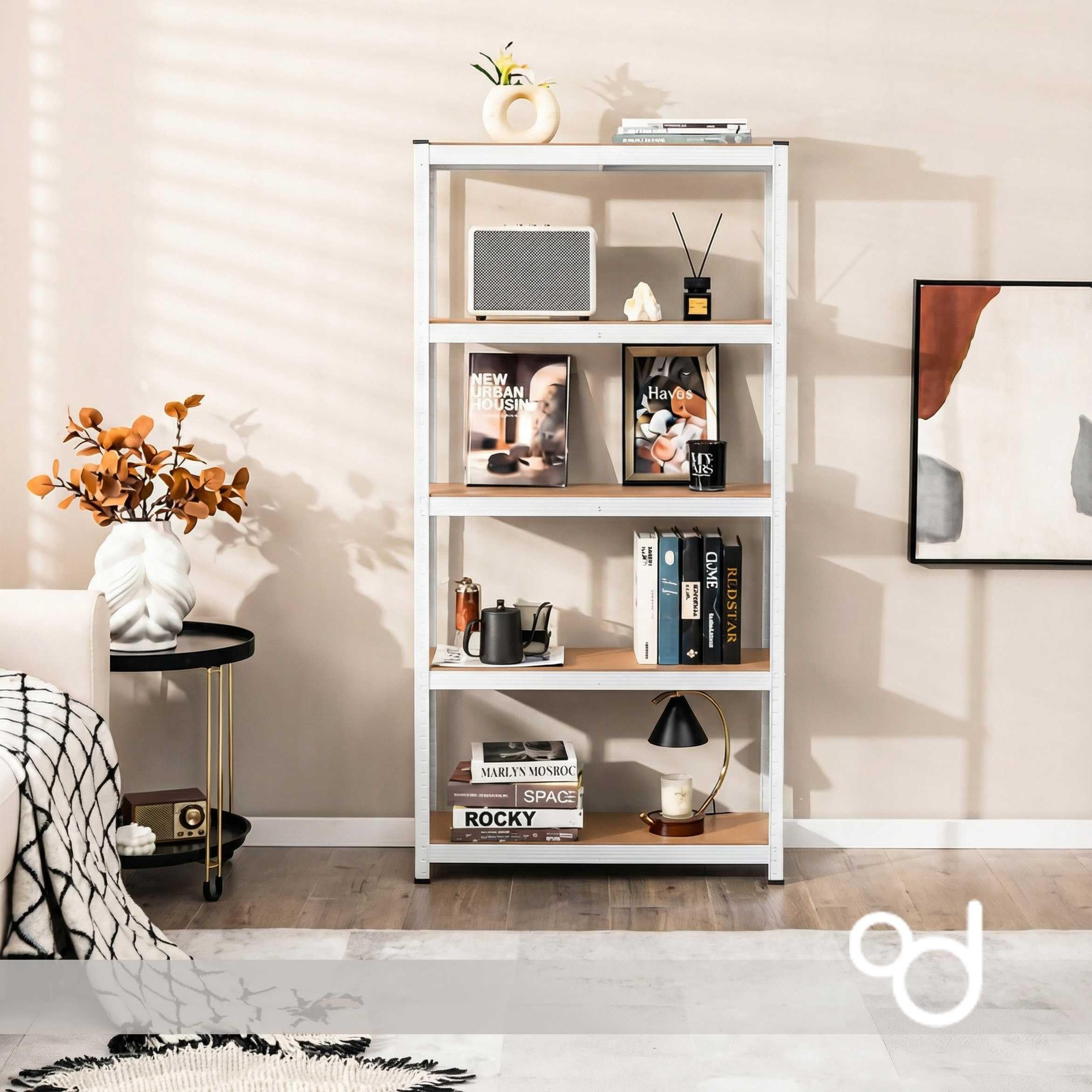 OcioDual Schwerlastregal 180x90x40cm Weiss Essential, Haushaltsregal, Kellerregal, Standregal, Metallregal, Regal Keller, Regale für Kellerraum, Küchen Organizer Regal, 875kg, 5 MDF
