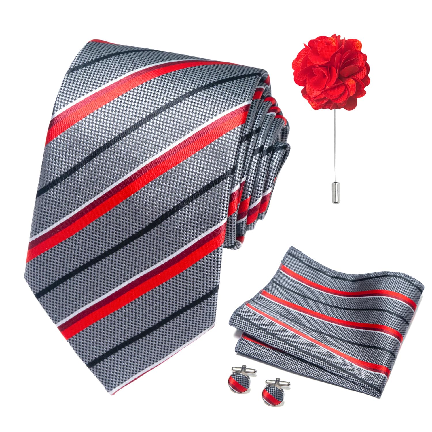 joy alice 70 Colors Ties Set Men Mixed Color Necktie Handkerchief Cufflinks Brooch 3.15 Formal