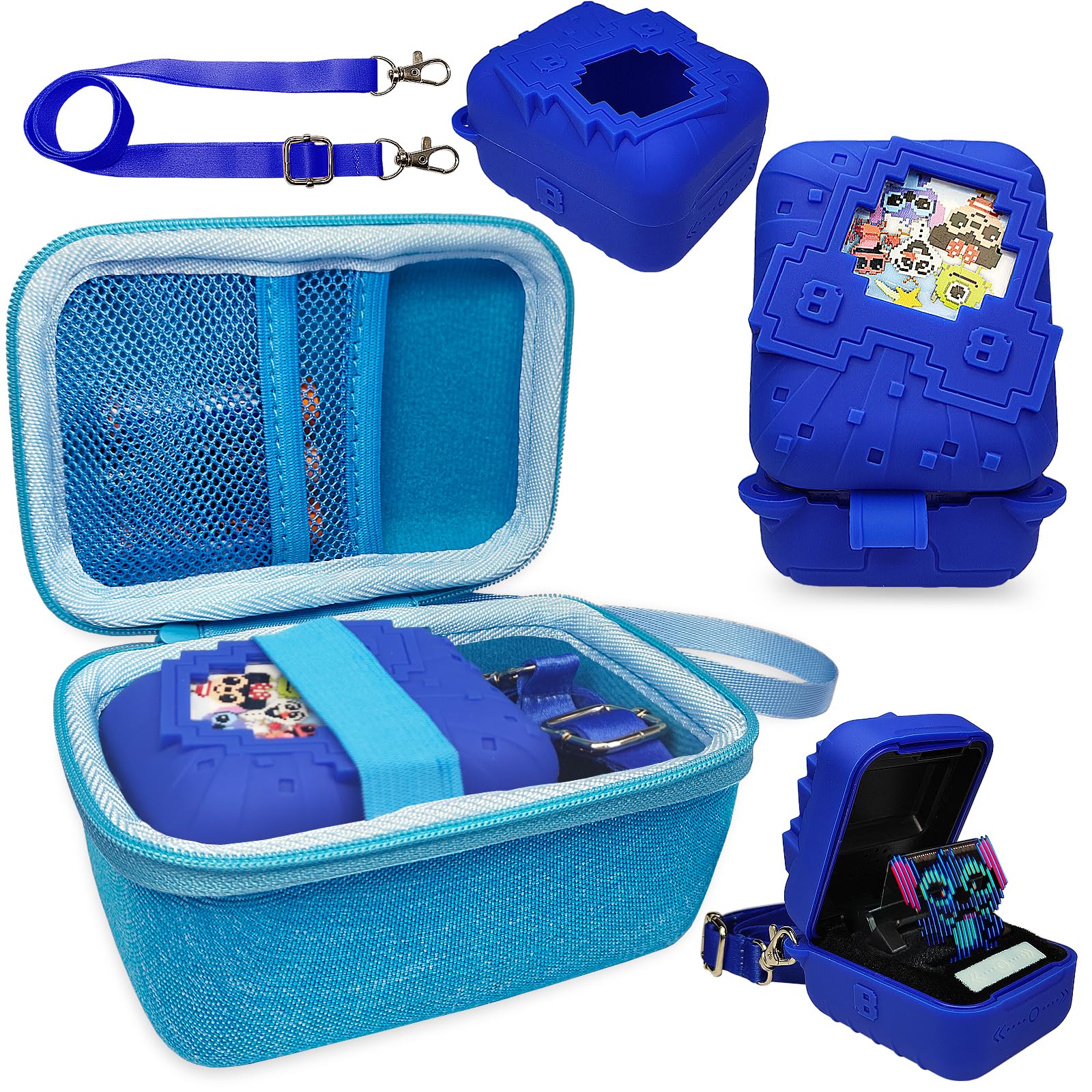 Hard Carrying Case and Silicone Cover for Bitzee Disney Interactive Digital Pet, Protective Case for Bitzee Disney Virtual Electronic Pets Accessories (Blue)