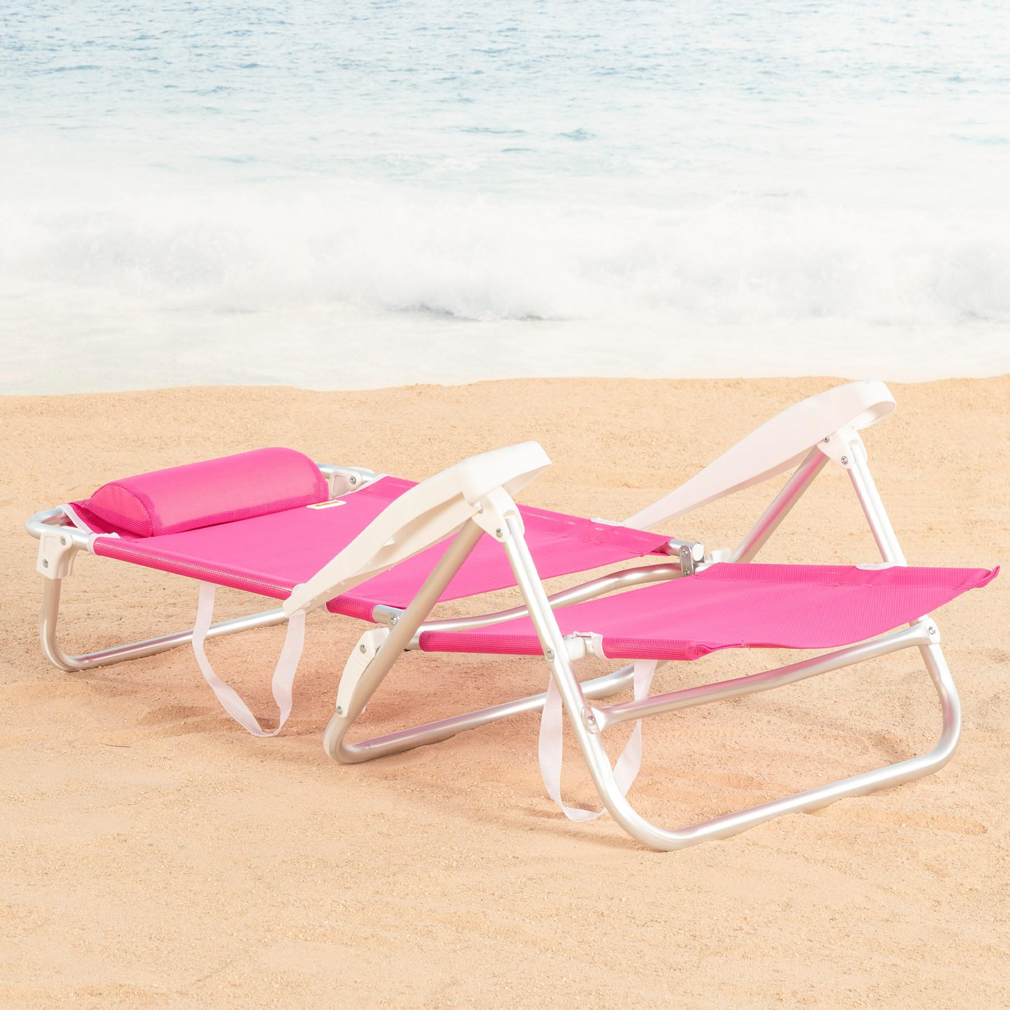 AKTIVE Chaise de Plage Pliable Basse, rayée, Mesure 47 x 49 x 82 cm, Multiposition, 8 Positions, textilène et Aluminium, Poids supporté 110 kg, poignée de Transport, chaises rembourrées (62685)