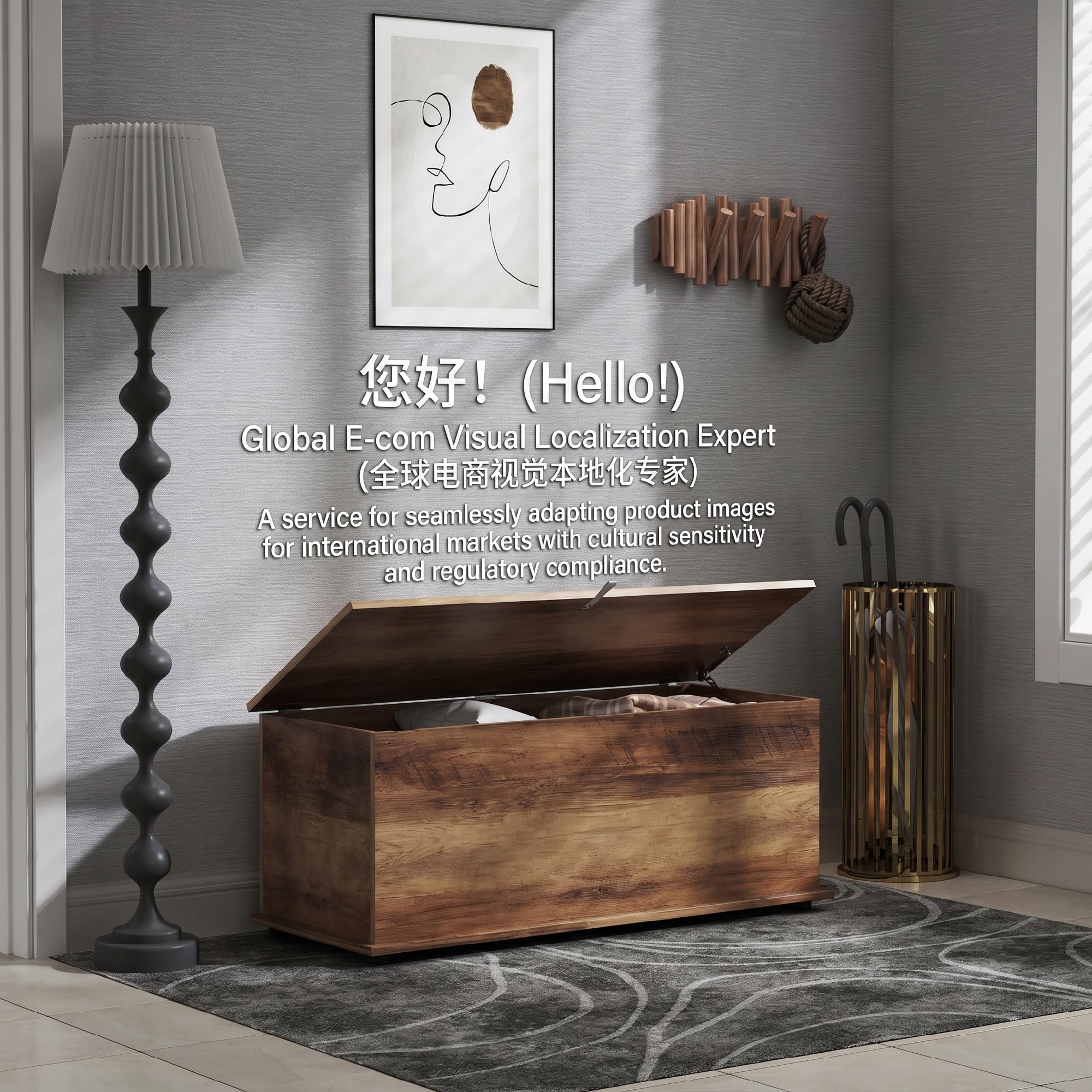 HOMCOM Cassapanca Contenitore da Interno 113L con Coperchio Ribaltabile, Baule Contenitore per Soggiorno e Ingresso, Panca Contenitore, Effetto Legno Marrone