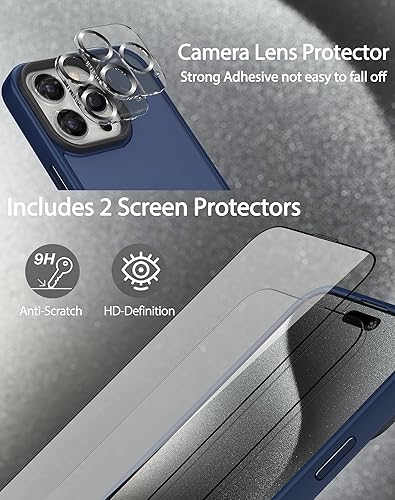 Miniatura 2 de Foluu Funda delgada para iPhone 15 Pro Max 2023-2X protector de pantalla de vidrio templado y 2 protectores de lente de cámara, parte trasera de