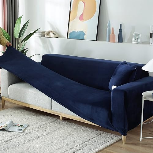 Miniatura 7 de LiveGo Funda de sofá de terciopelo grueso con funda de almohada, fundas elásticas para sofás de 1, 2, 3, 4 plazas, protector universal para muebles