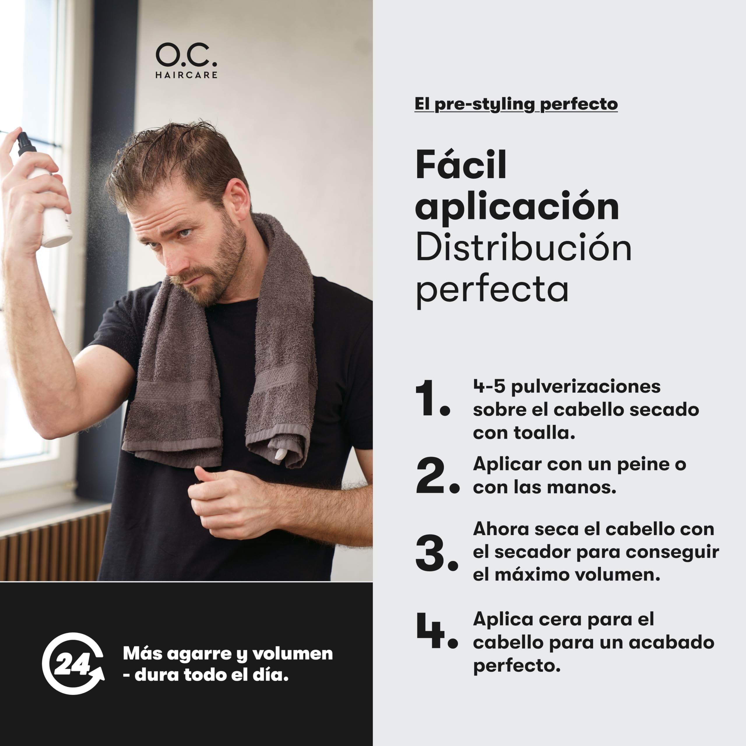 O.C. HAIRCARE Sea Salt Spray – 200 ml spray de sal marina para el cabello – prueba 30 días sin riesgos – potenciador de volumen para una sensación más completa del cabello con agarre fuerte – 100%