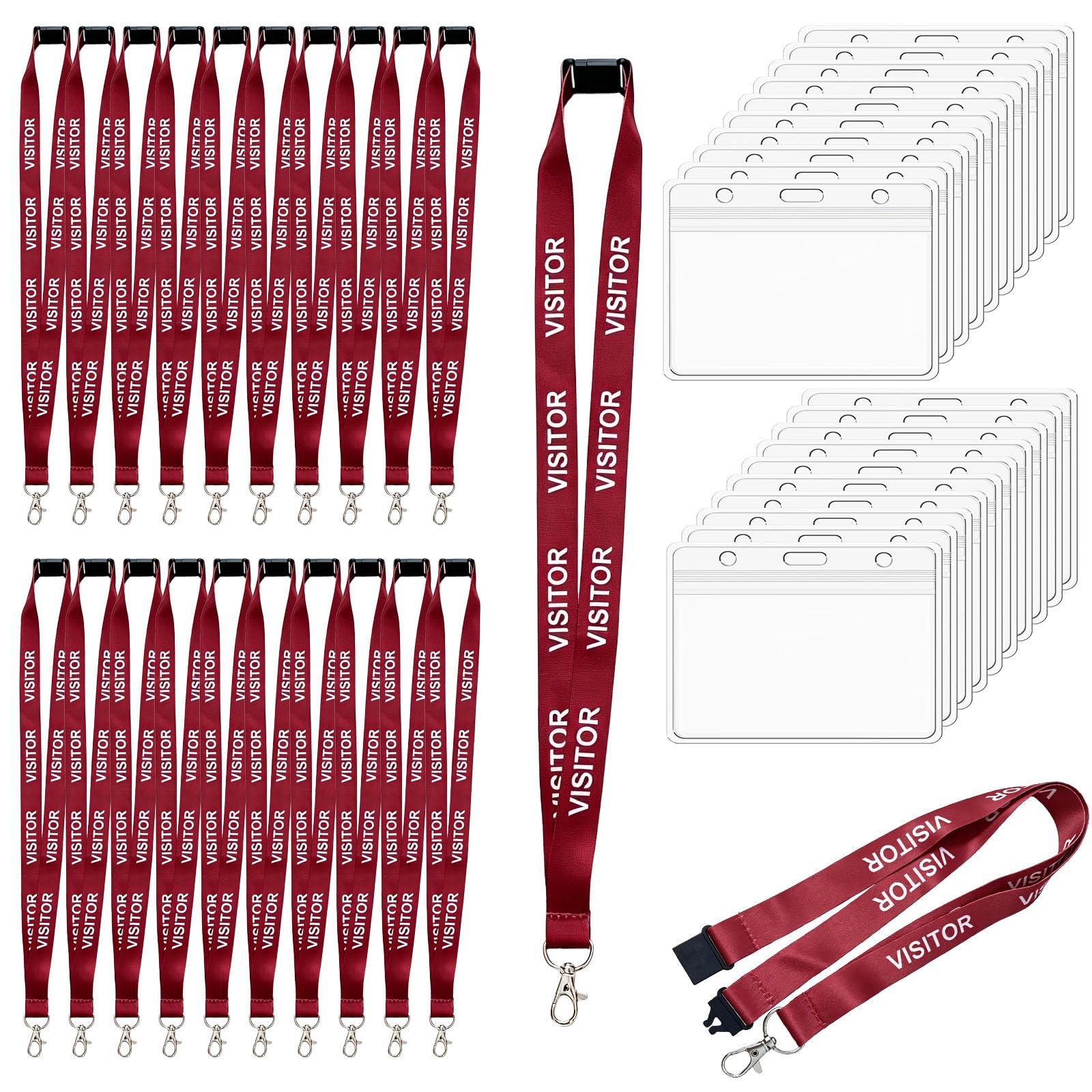 Libomzee 20PCS Red Visitor Lanyards with 20 Name Badges Holders