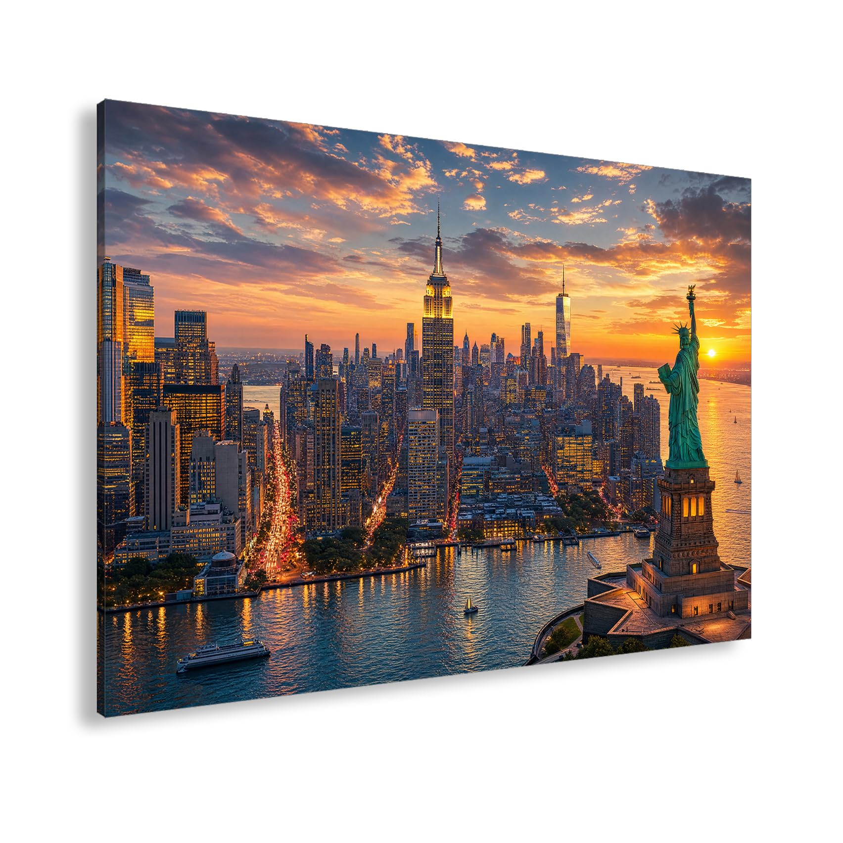 deyoli Obraz na płótnie New York Panorama o zachodzie słońca 70 x 50 cm