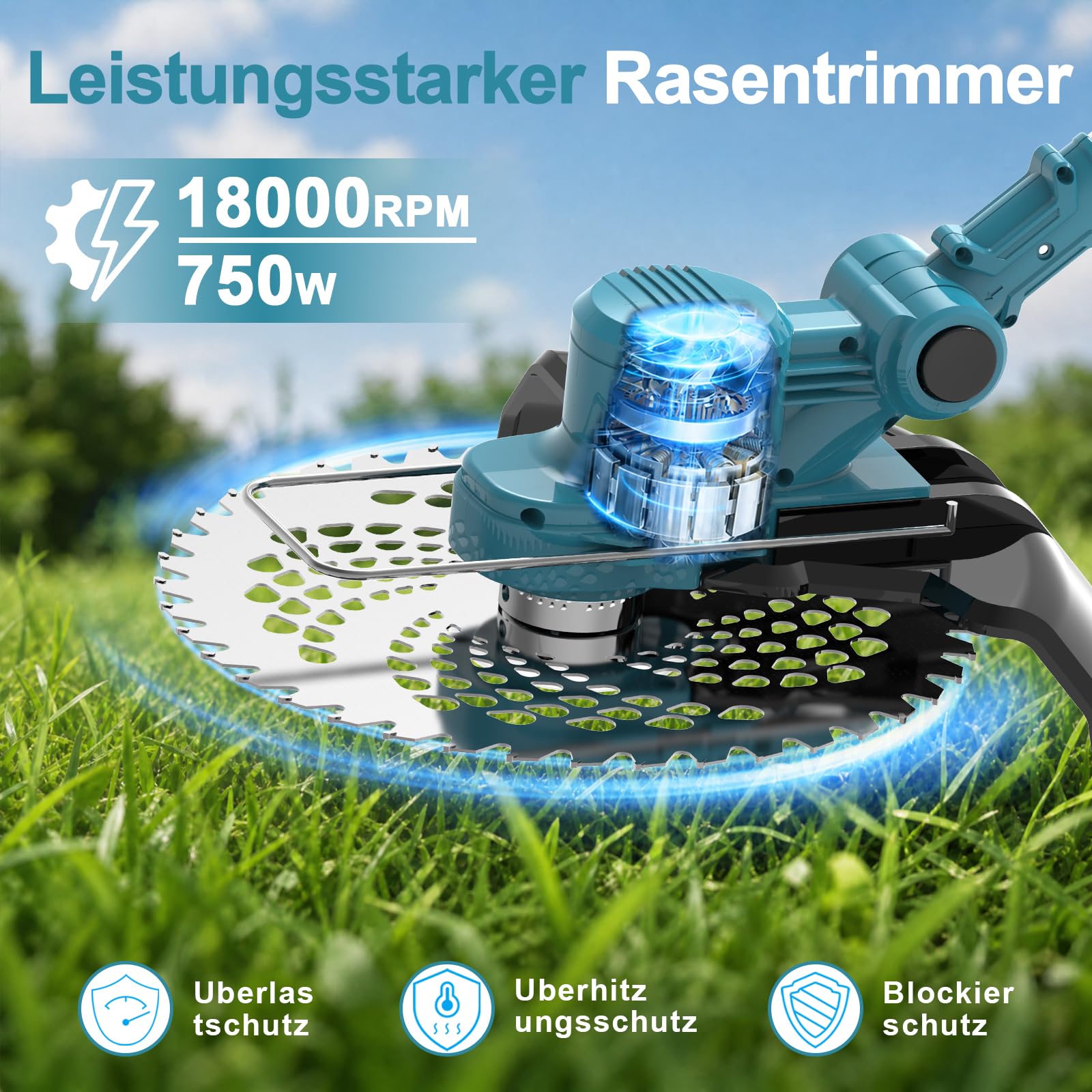 Rasentrimmer für Makita-Akkus mit 4 Klingentypen, Rasentrimmer mit Akku 2 4,0Ah und Unkrautbürste, 4-in-1 Akku Freischneider-Rasenkantenschneider für Garten Trimming, 180° Faltbar, 90° Trimmwinkel