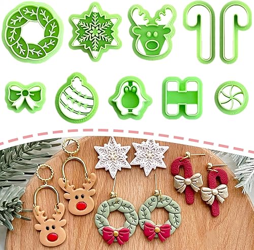 Dacmern Cortadores de arcilla polimérica de Navidad, kit de 10 cortadores de aretes de arcilla navideña para fabricación de joyas de arcilla