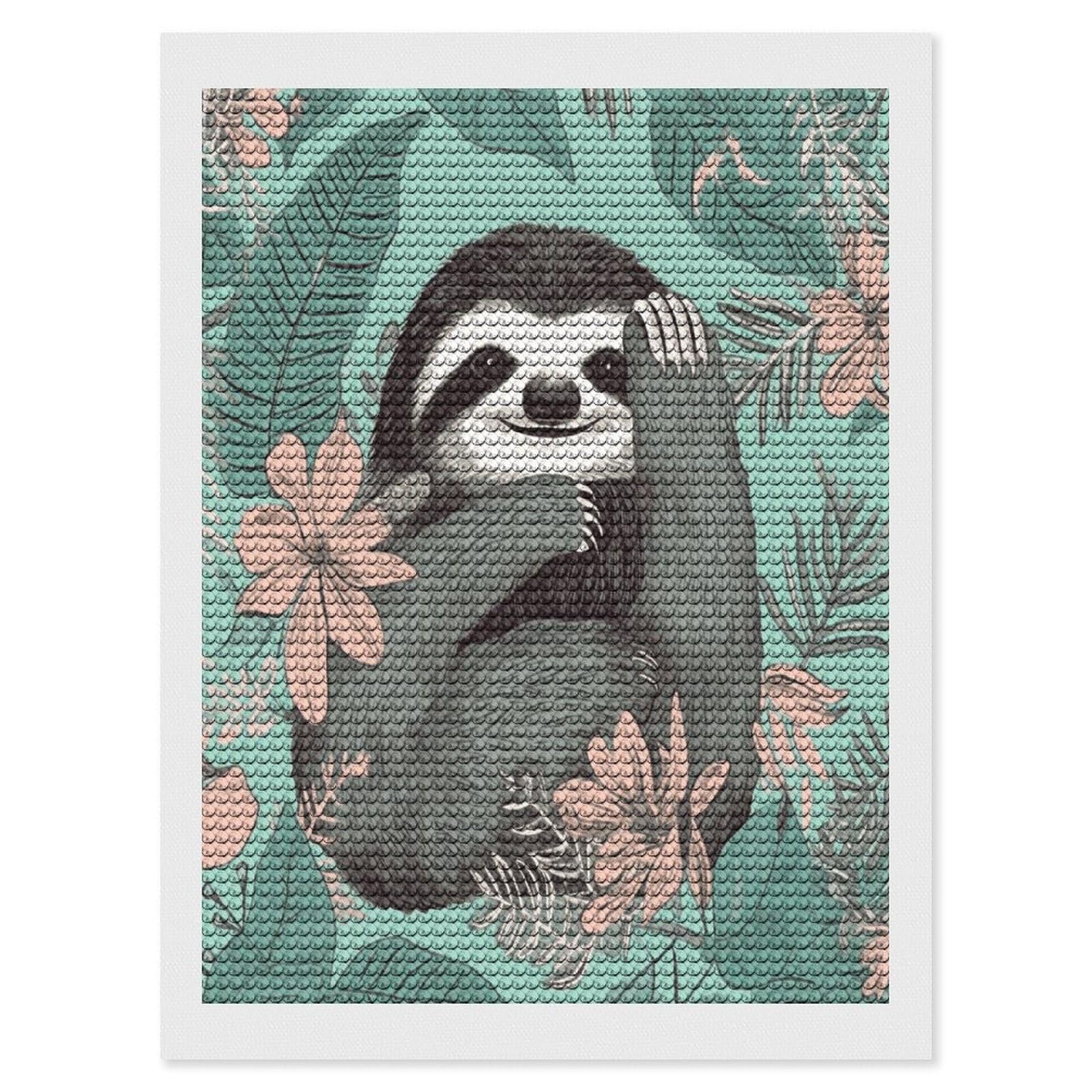 JTREHY Animal Sloth Mint Green Diamond Art Kits Personalized DIY Round Diamond Painting Kits for Beginner Full Drill Diamonds Dots Paintings for Adults Gem Art Crafts Home Decor