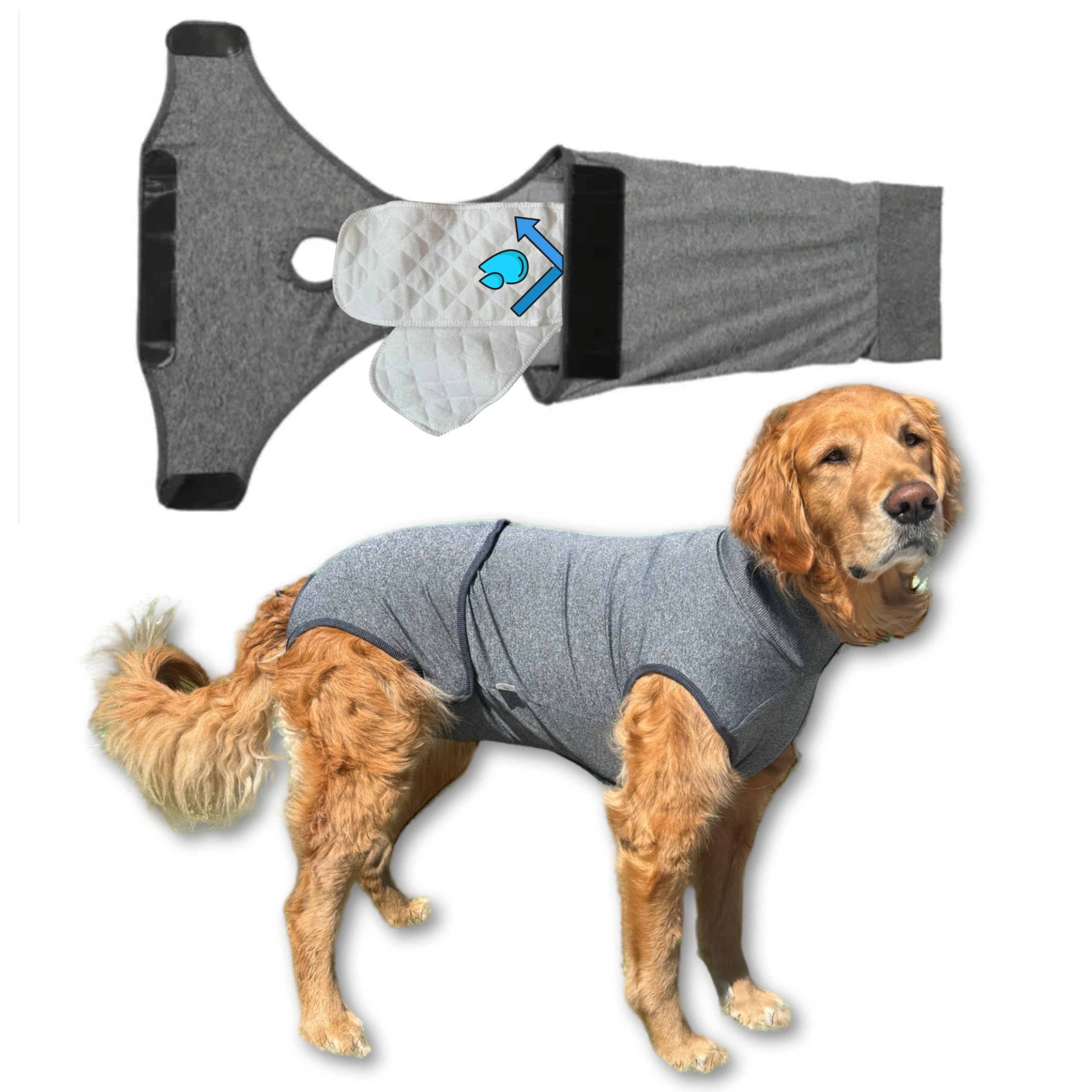 Dog Recovery Suit After Surgery – Body Suit for Female Spay & Male Neuter with Washable Pads, Post-Surgery Onesie for Dogs, X-Large (Grey)