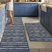 Vista 20 de Juego de 2 alfombras de cocina antideslizantes para el piso, gruesas, resistentes a las manchas, vintage, tapetes de pasillo para pasillos, entrada