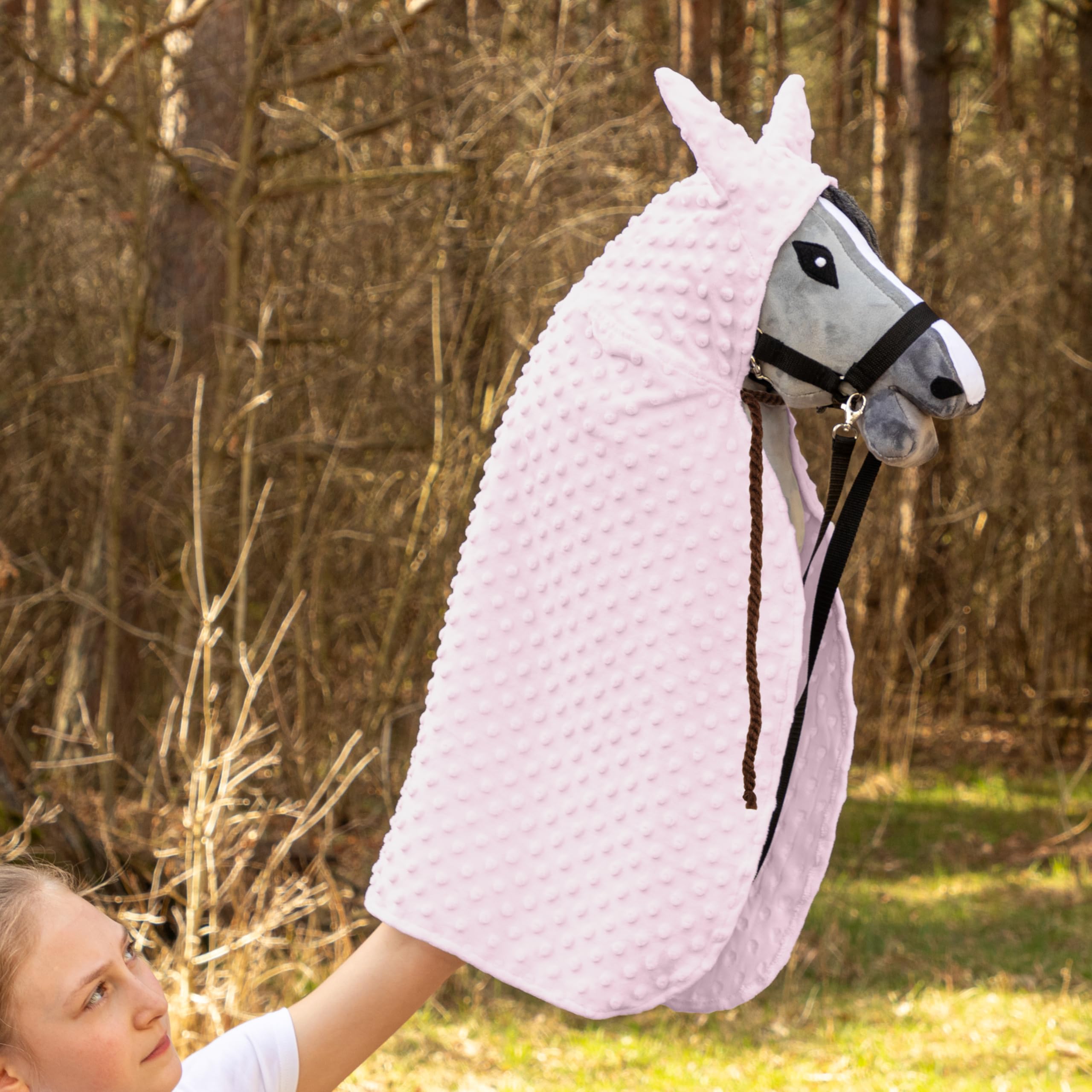 SKIPPI Peleryna dla Hobbyhorse Skippi - różowa, akcesoria dla koni hobbystycznych, peleryna z kapturem dla konia hobbystycznego, dla większości koni A3 i A4
