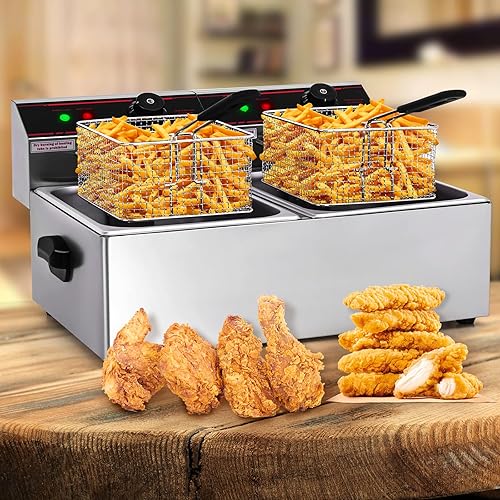 Miniatura 8 de KOTEK Freidora profunda con 2 canastas, freidora de encimera de acero inoxidable de 3400 W con tanques dobles extraíbles, control de temperatura y