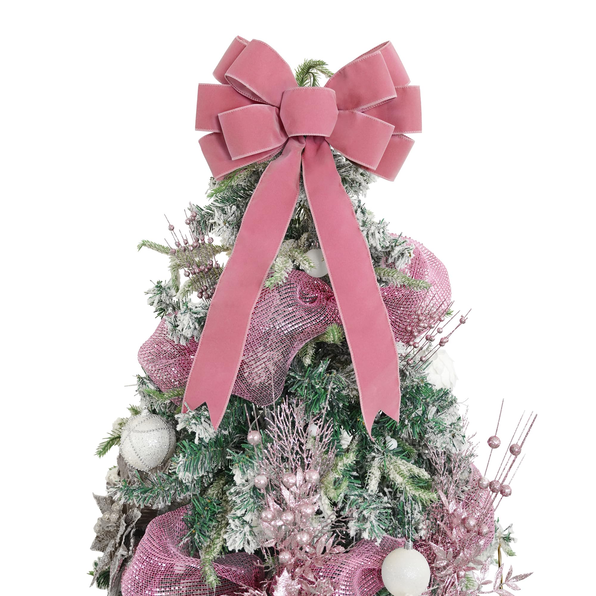 Lazo de cinta de terciopelo rosa para decorar coronas navideñas en el salón familiar