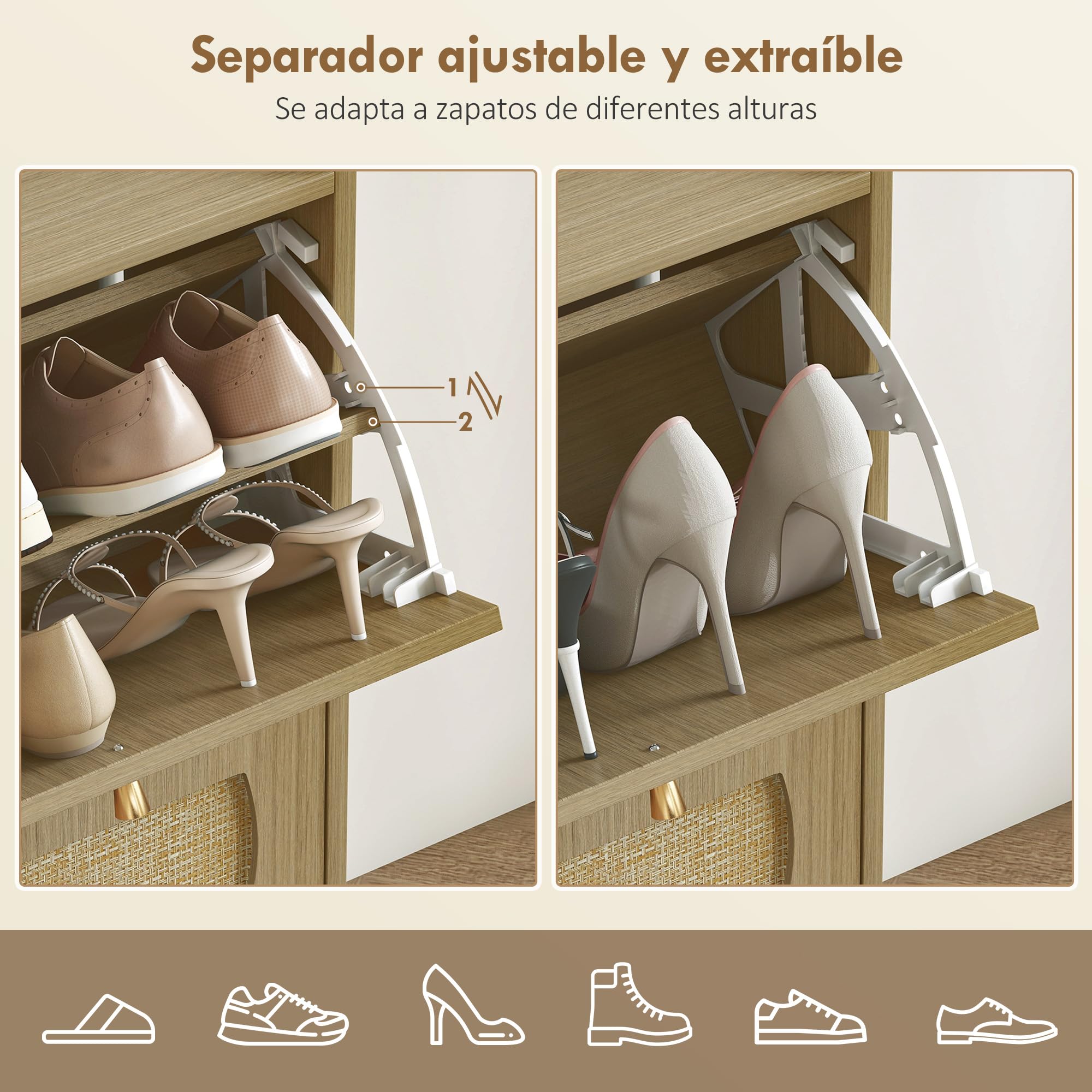 HOMCOM Zapatero Estrecho con 4 Puertas de Ratán 104,5x24x88 cm Natural