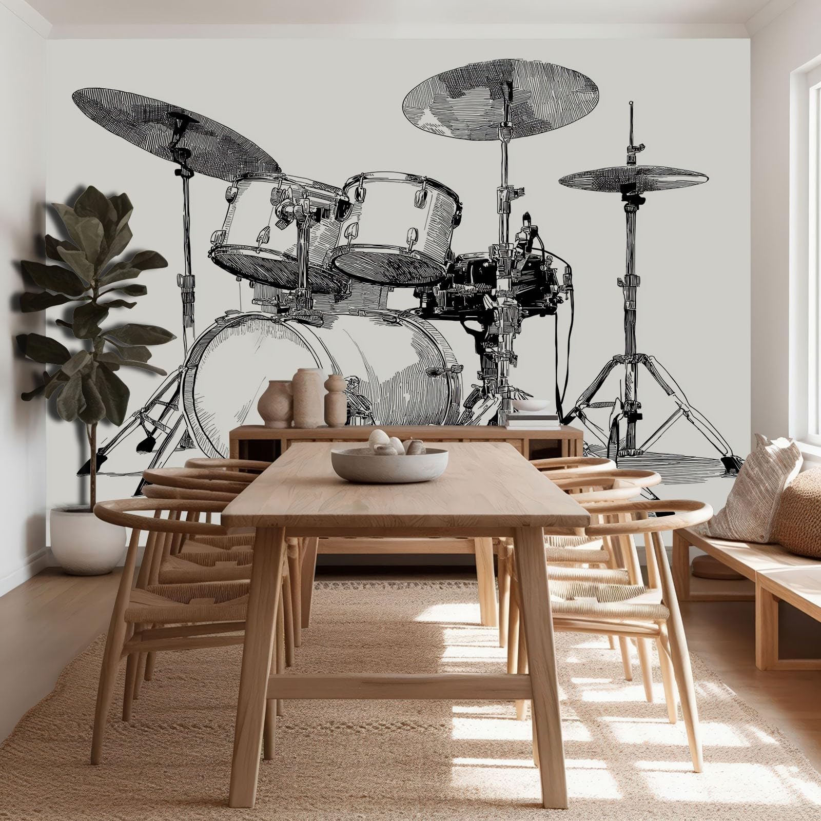 Papel pintado fotográfico para habitación infantil con minimalismo, música geométrica, percusión, papel pintado no tejido para salón, dormitorio, niños, papel pintado fotográfico – fácil de colocar