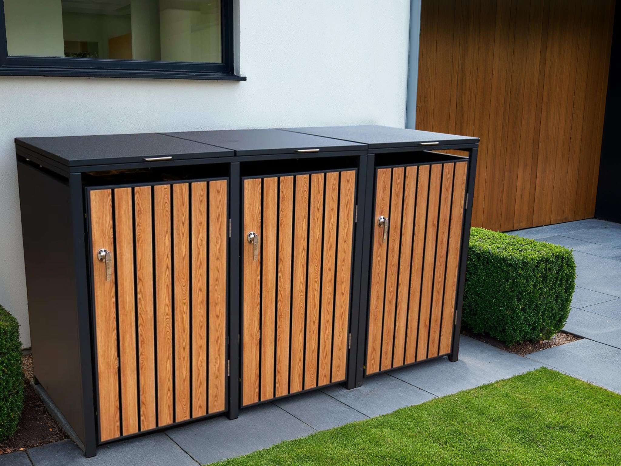 Wheelie bin cover wood effect lift up lid (Triple)