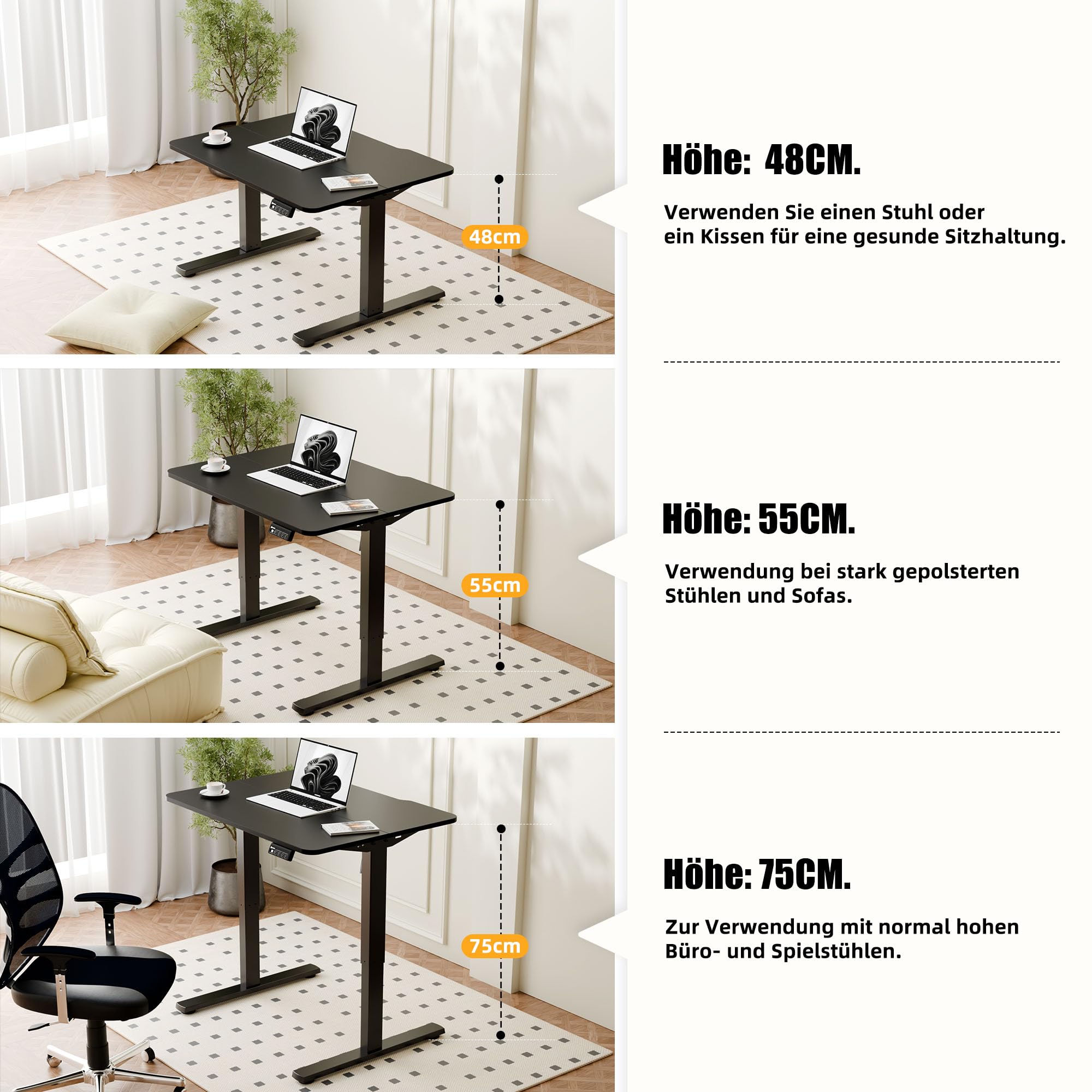 ERGOMAKER Schreibtisch Höhenverstellbar Kindertisch Weiß Höhe 48-75 cm