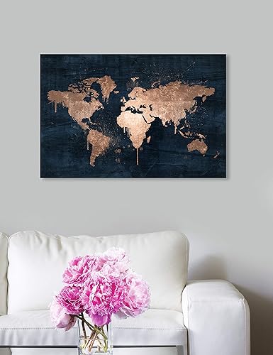 Miniatura 5 de The Oliver Gal Artist Co. Mapamundi Copper - Lienzo contemporáneo de alta calidad, colección de decoración de pared, 24 x 16 pulgadas