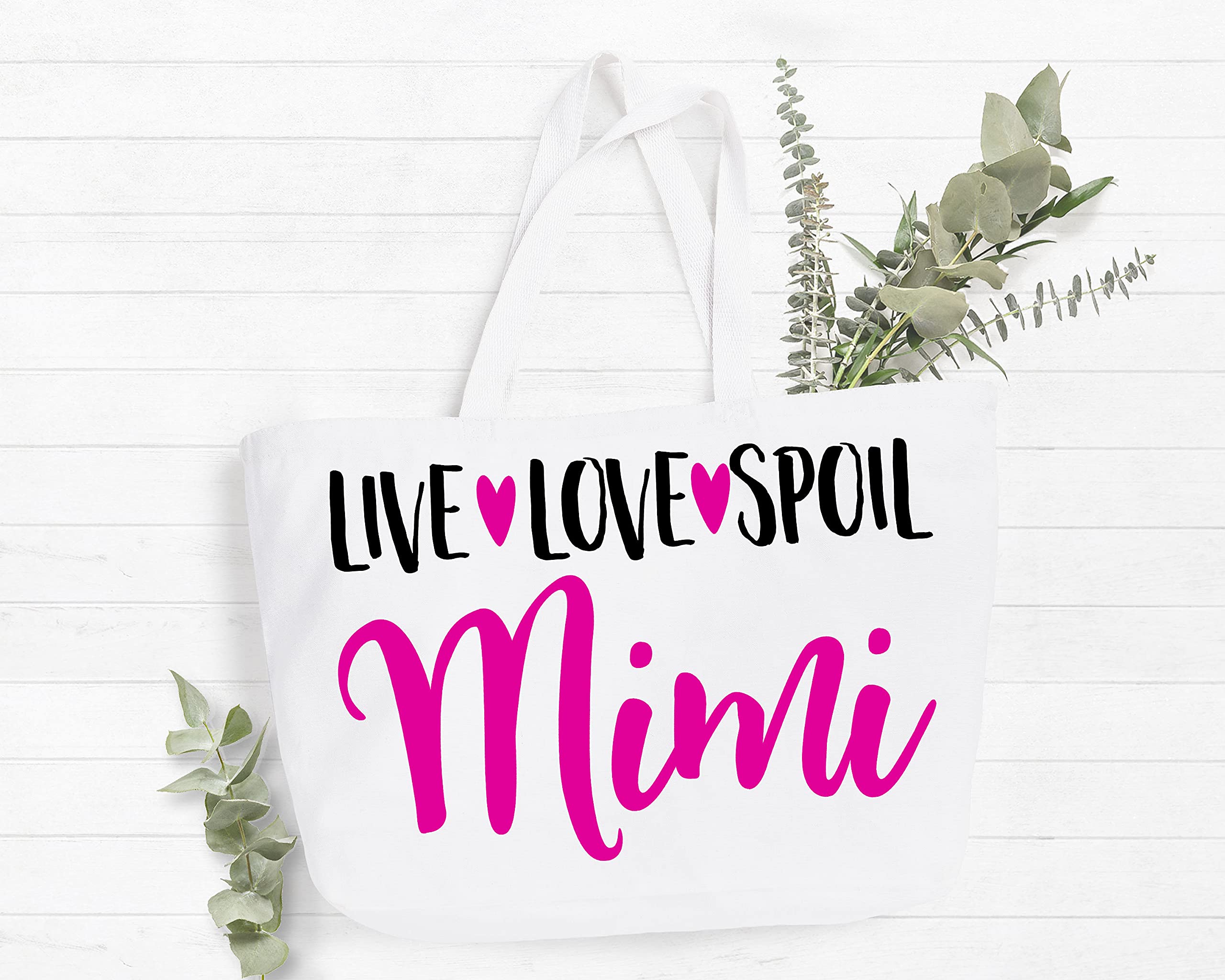 COCOVICI Mimi Tote Bag | Live Love Spoil | Grandma Gifts | Mimi Gifts | Mimi Christmas Gift | Christmas Gift from Grandkids (Live Love Spoil Mimi Pink/Black)