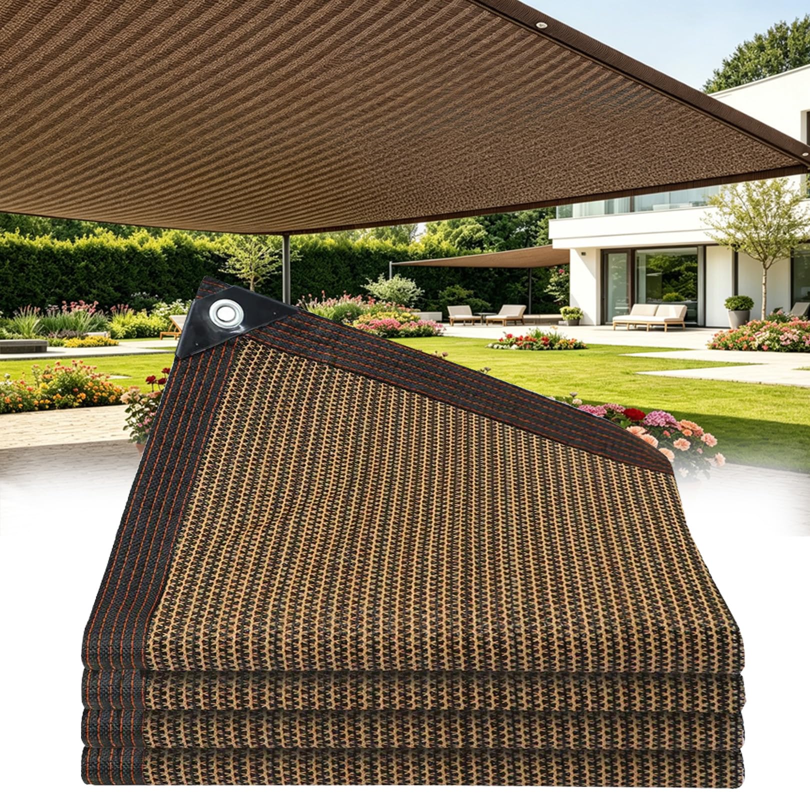 Rete ombreggiante marrone 6 x 8 m, 90% UV, isolamento termico, tessuto traspirante in HDPE, per giardino, balcone, tetto e effetto rinfrescante delle piante