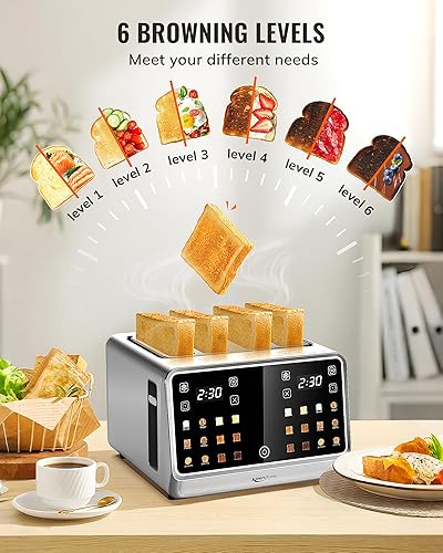 Miniatura 3 de Tostadora de 4 rebanadas con pantalla táctil, función de memoria y enfoque de una sola ranura, tostadora digital inteligente Keenstone de 1800 W