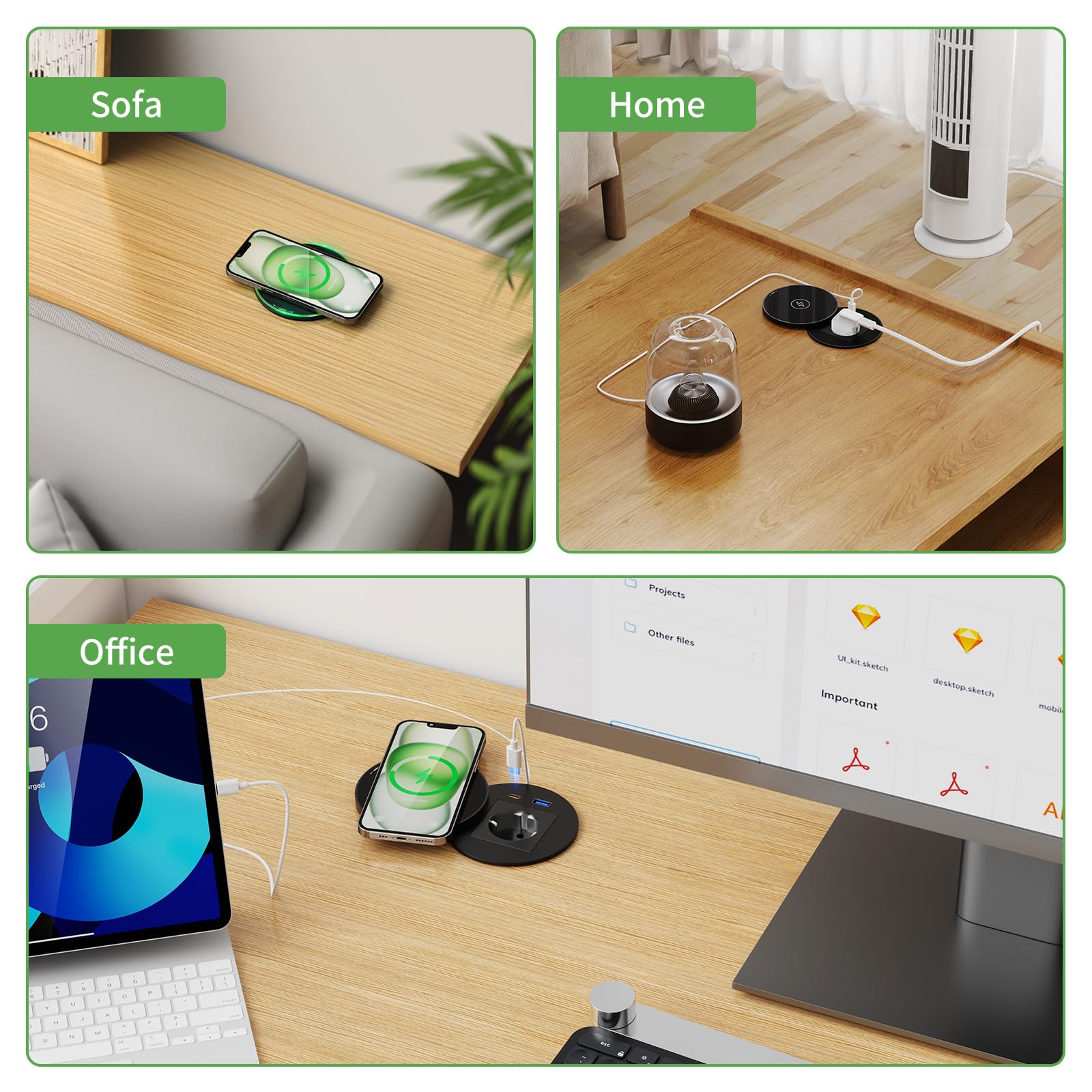 Ohuo Prise Encastrable Rétractable avec Chargeur sans Fil