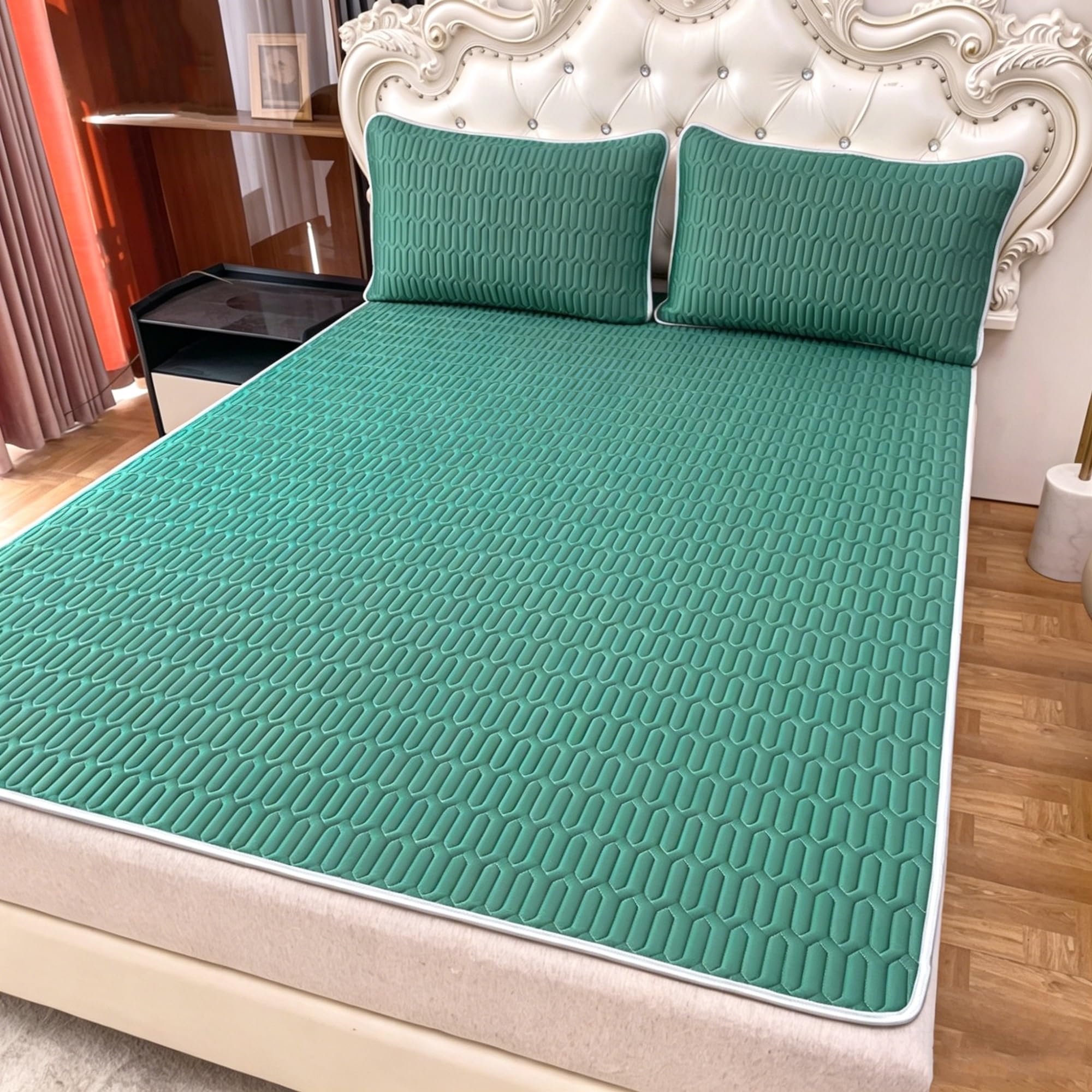 WFXXZL Cooling Mat with Pillowcase for Adult, Comfortable Foldable Summer Bed Mat, Cooling Bed Cover for Summer Home Dorm Use(Dark green,Twin XL)