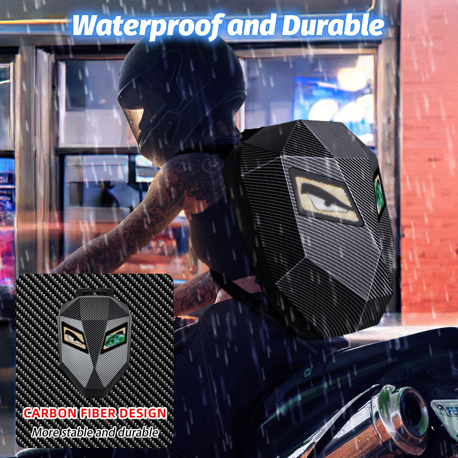 Mochila LED Knight de 19 pulgadas para Motocicleta para Hombres, Mochila de Conducción de Carcasa Rígida, Bolsa para Portátil de Motocicleta Impermeable, Pantalla Programable DIY a Todo Color y