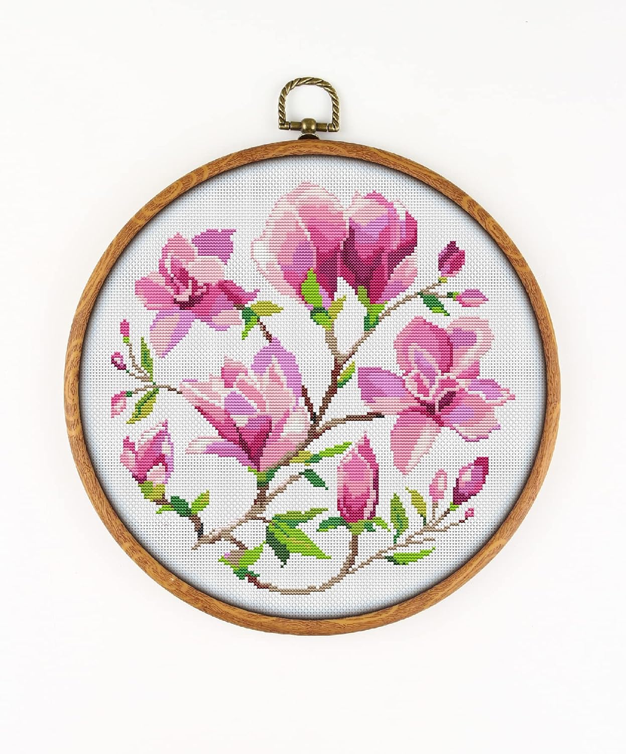 Magnolia Flowers CS971 - Counted Cross Stitch KIT#2. Set of Threads, Needles, AIDA Fabric, Needle Threader, Embroidery Clippers and Printed Color Pattern Inside.