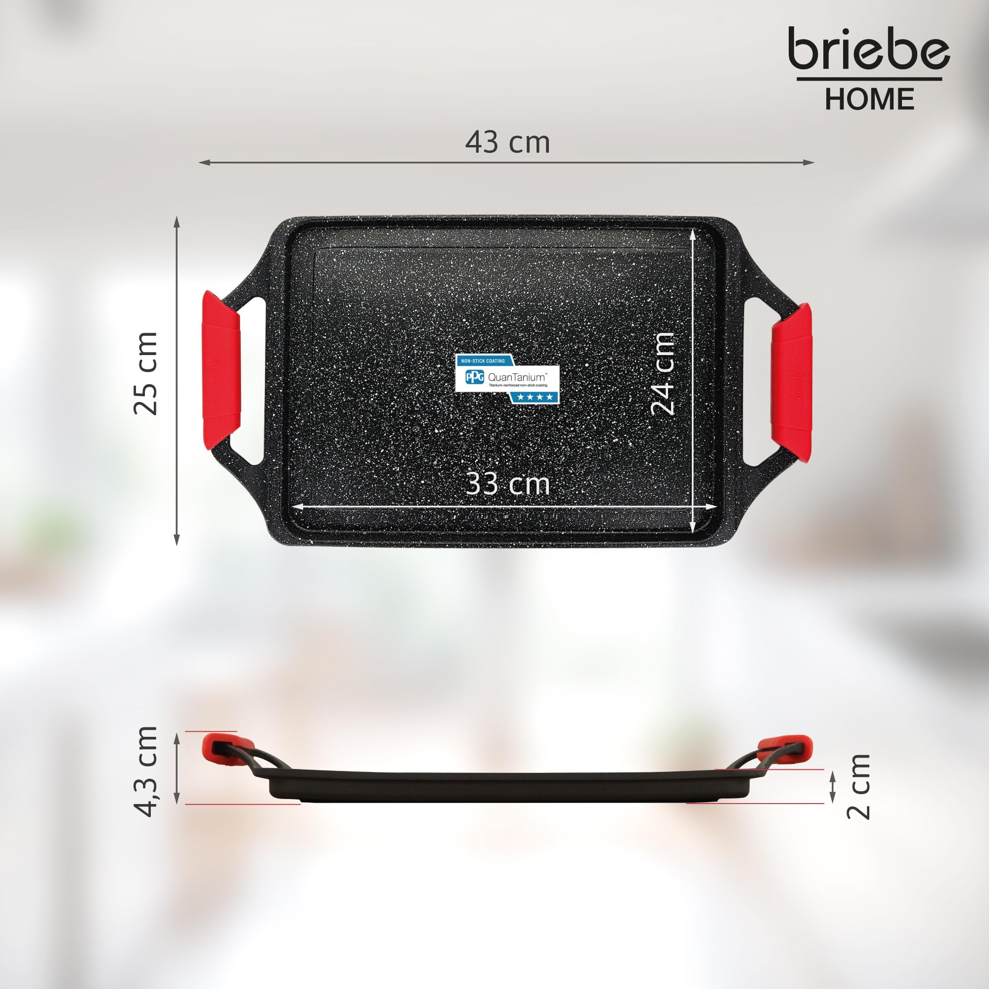 briebe Black Titanium Bistecchiera Induzione, Antiaderente Titanio, Alluminio Fuso, Padella Piastra Griglia 43x25cm, Rivestimento senza PFOA, Manici in Silicone, Vitroceramica, Gas, Forno