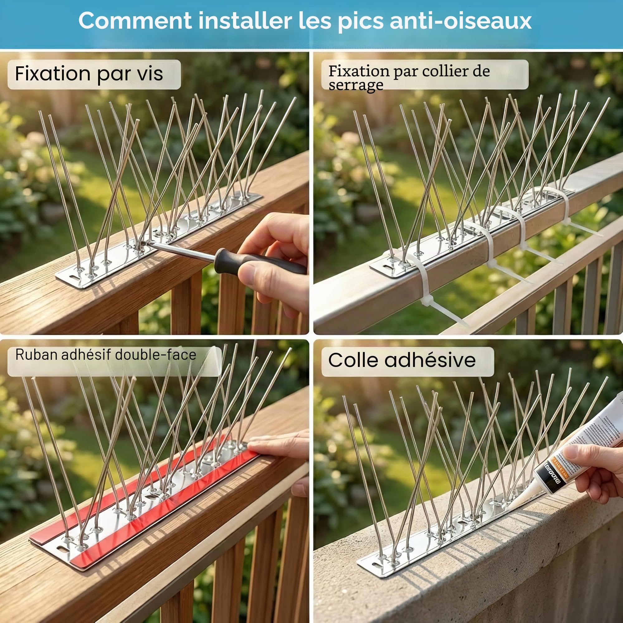 Pic Anti-Pigeon 3m Pré-Assemblé, Pics Oiseaux en Acier Inoxydable 304 pour Mouettes et Corneilles, Anti-Pigeons Métal Répulsif pour Clôture, Balcon et Rebord Fenêtre, Noir