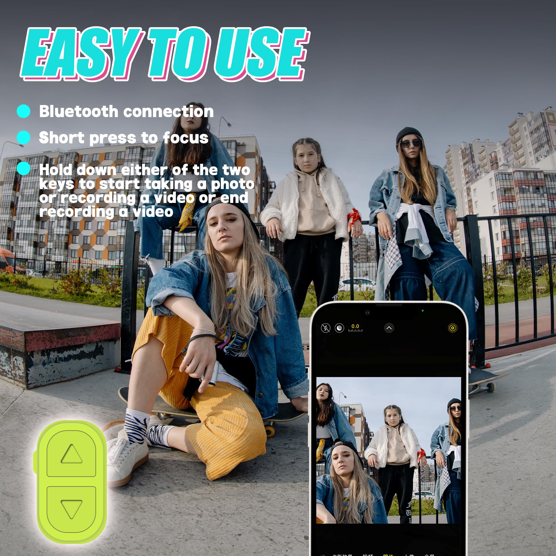 Tiktok - Anello di scorrimento con Bluetooth, per app Kindle, con supporto per cellulare, pulsante di scatto wireless per fotocamera, compatibile con iPhone, iPad, Android (verde lago)