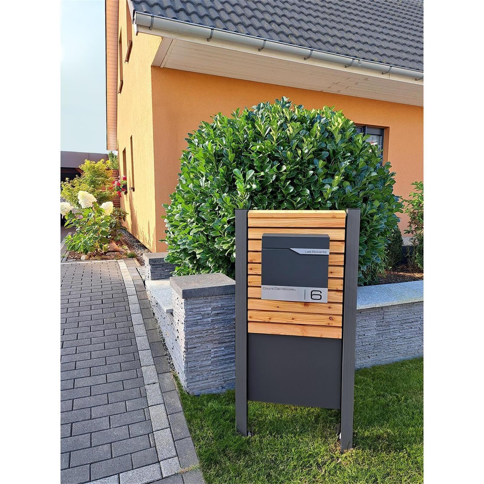 Metzler Boîte aux Lettres Murale avec Porte-nom, Design Moderne avec Compartiment à journaux Anthracite RAL 7016, Personnalisable avec Plaque Nominative en Acier Inoxydable V2A | Modèle Siebert…