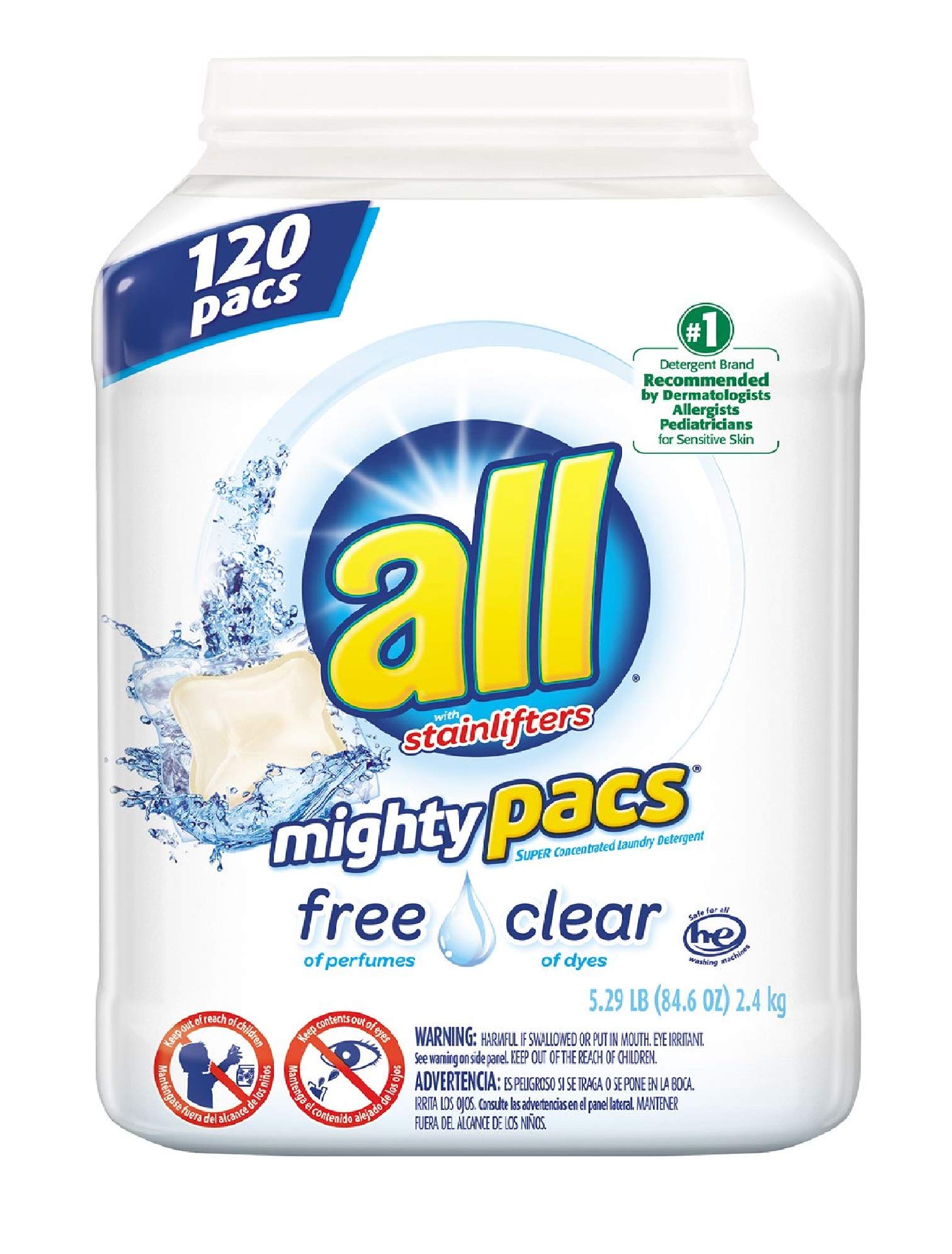 All Mighty Pacs Free Clear Laundry Detergent 120 Count