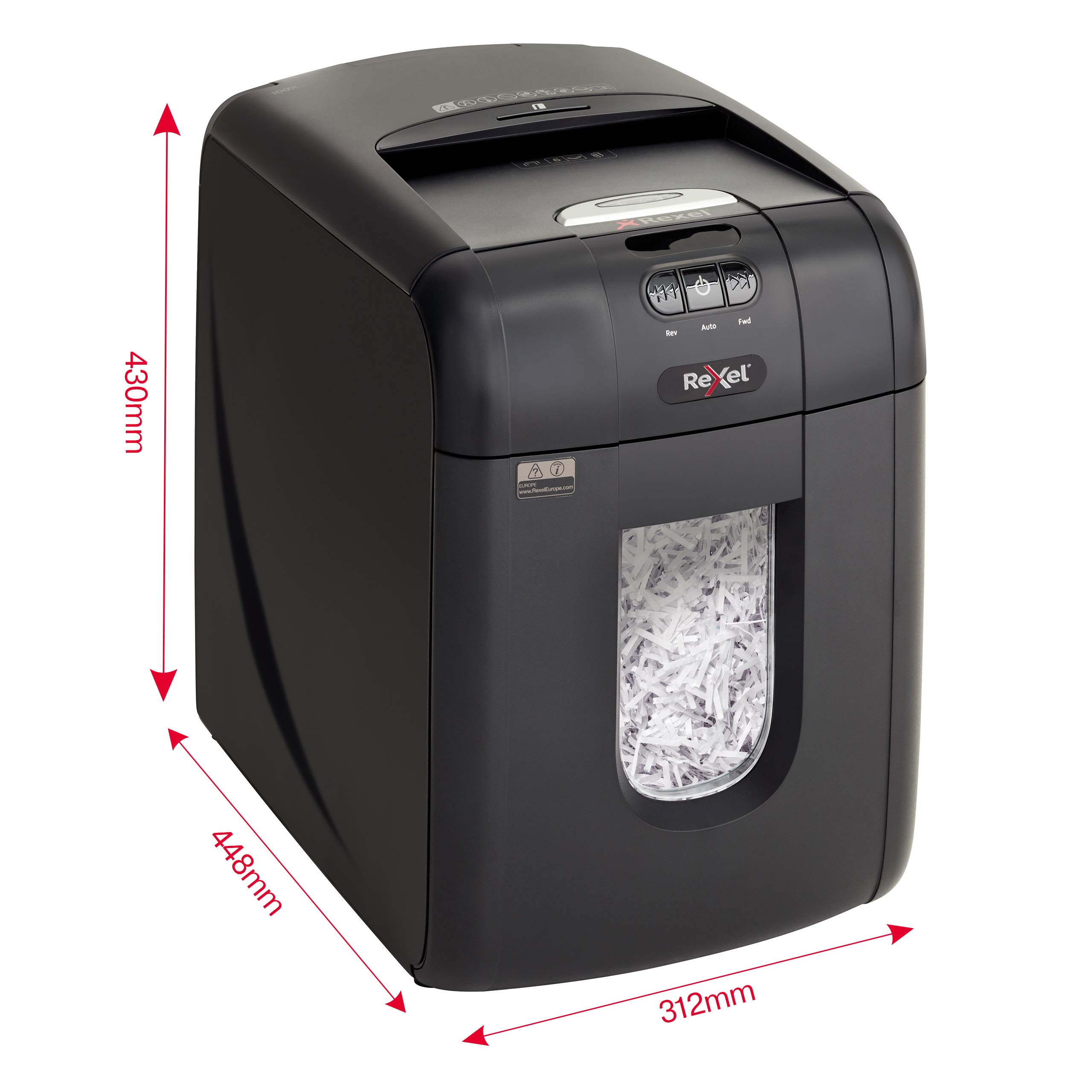 Rexel Auto+ 130X - Triturador de papel (Corte cruzado, 22,5 cm, 4 x 40 mm, 26 L, 130 hojas, 60 dB)