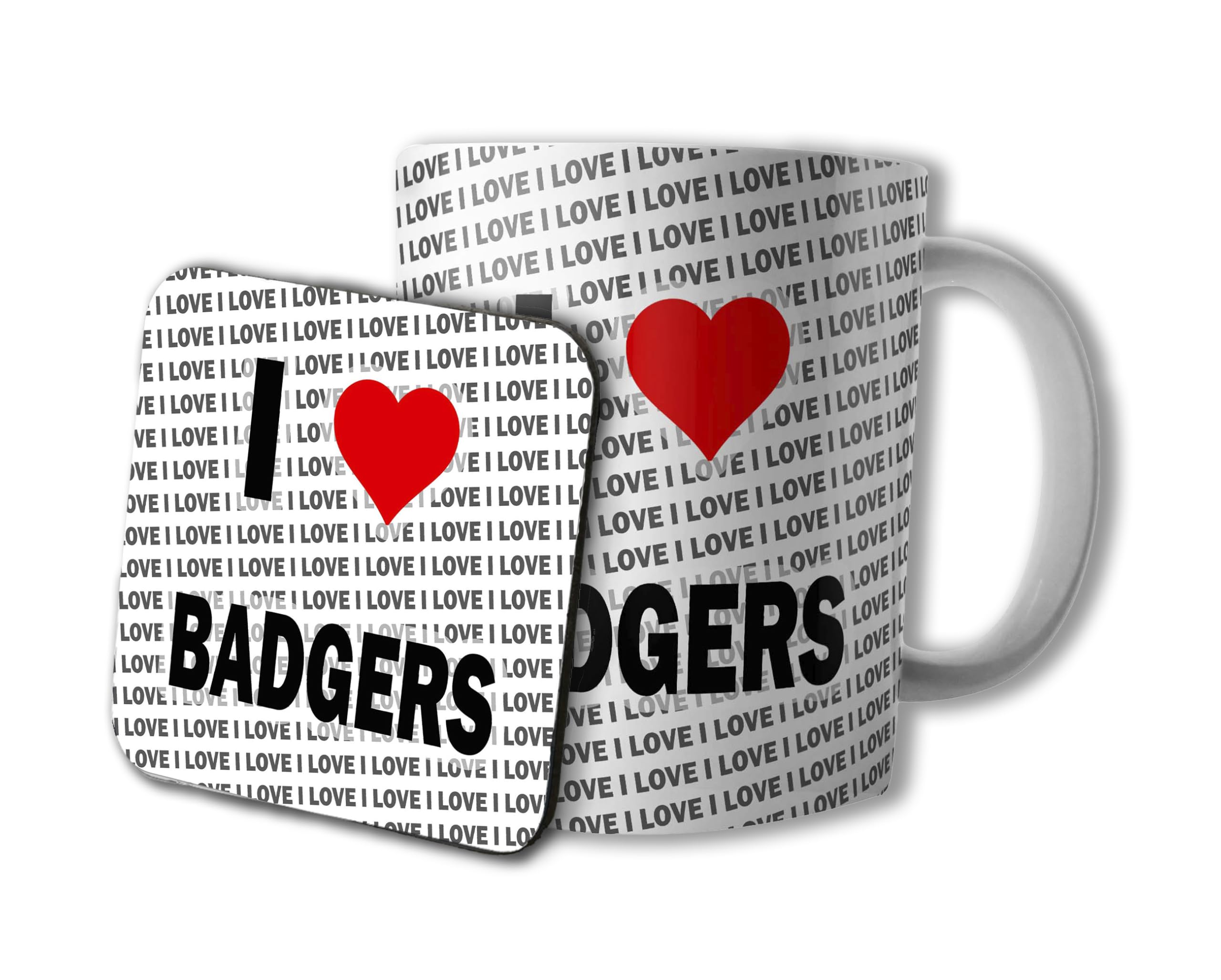 AK GiftshopI Love Badgers Ceramic Mug and Coaster Set, 10oz, Gift