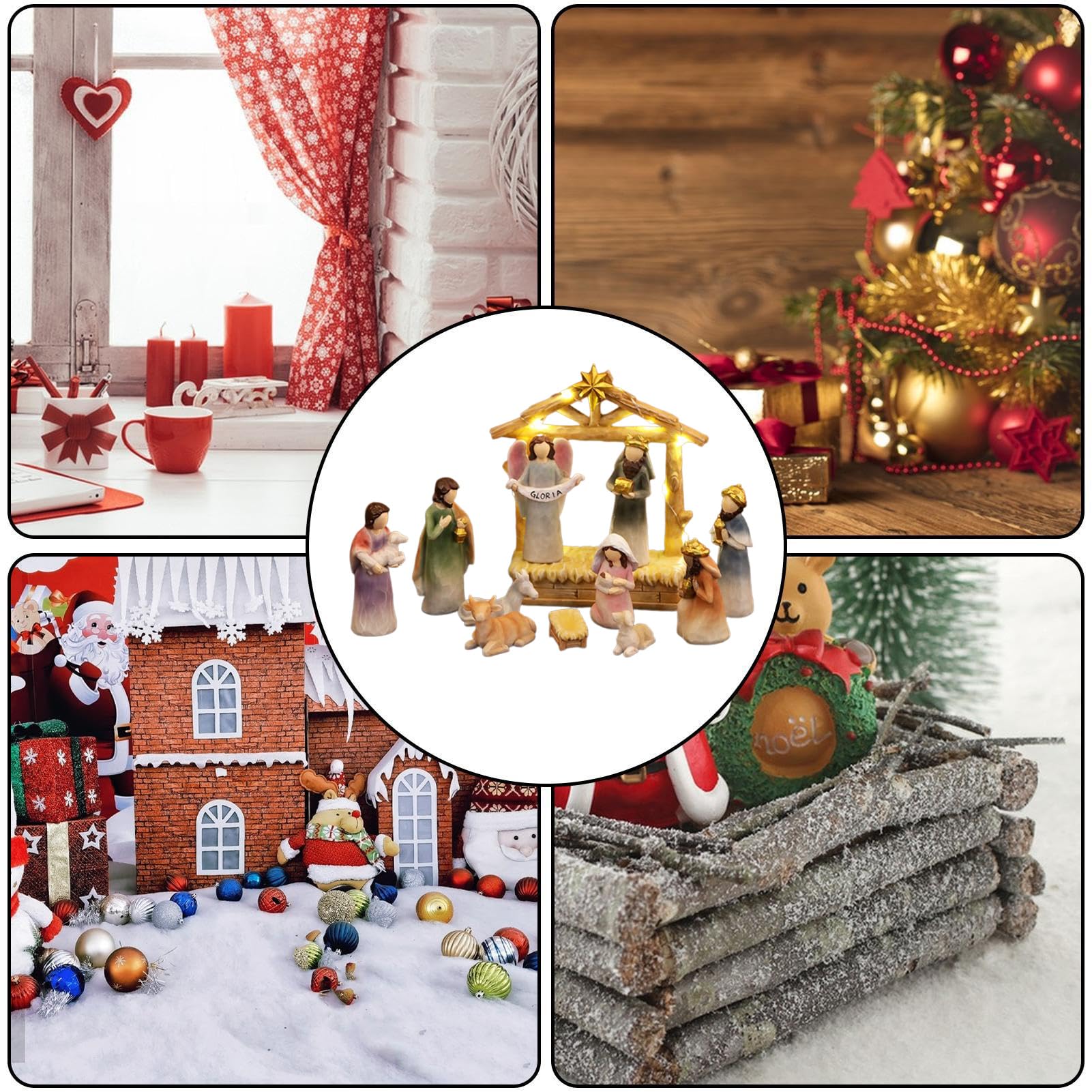 Weihnachtskrippen-Set für den Innenbereich – Mini-Futterkrippe, Ausstellung der Geburt Jesu | Traditionelle Statuen der Heiligen für Wohnzimmer, Kirche, Tisch, Schule, Zimmer d