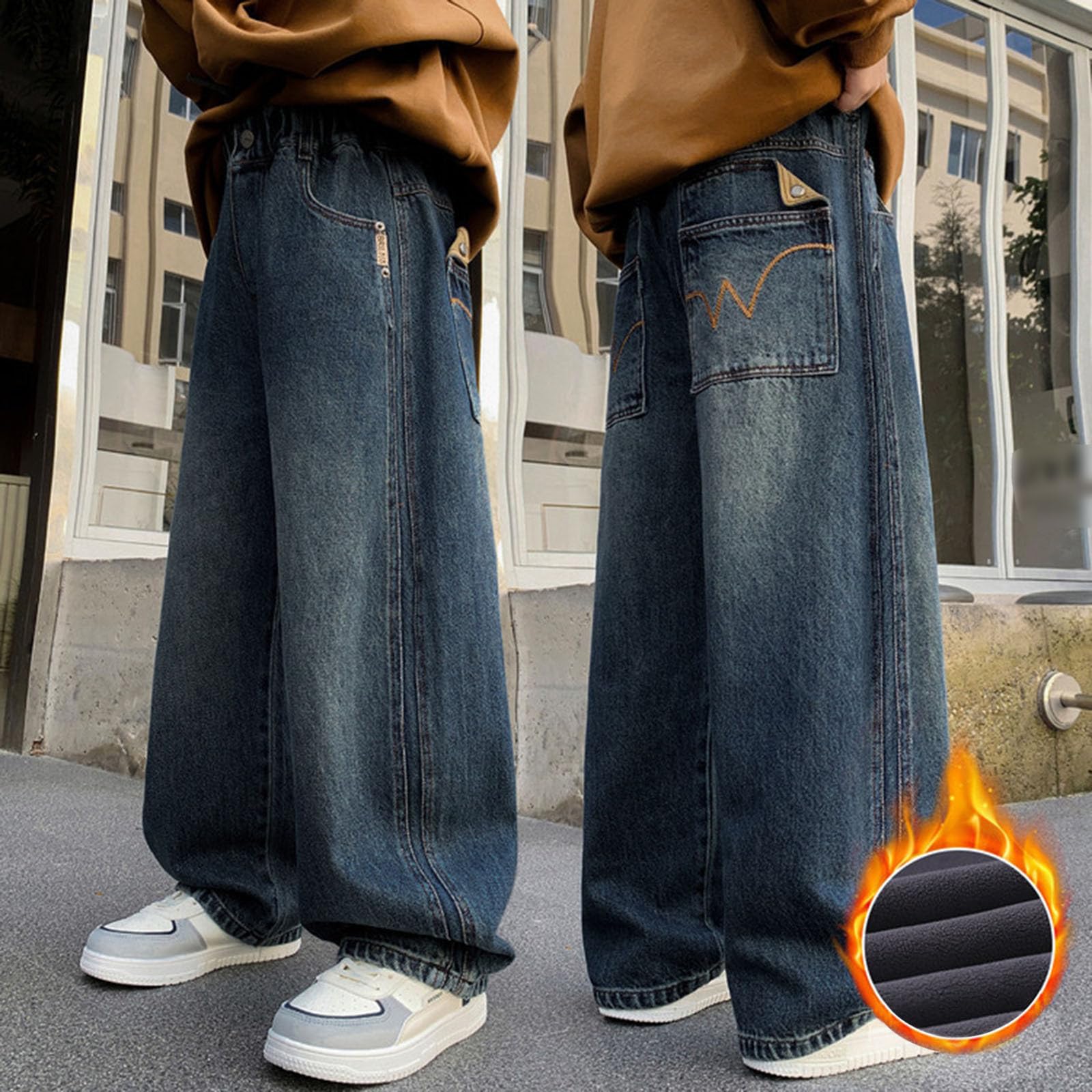 Vaqueros Elasticos Niño Pantalones Denim Pierna Ancha Jeans Estilo Y2k