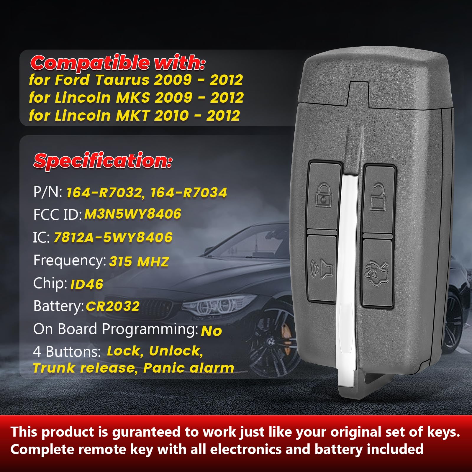 2009-2012 Ford Taurus Smart Key 4-Button / PEPS ( OEM ) - My Key Supply 2009-2012 Ford Taurus Smart Key 4-Button / PEPS ( OEM ) - My Key Supply