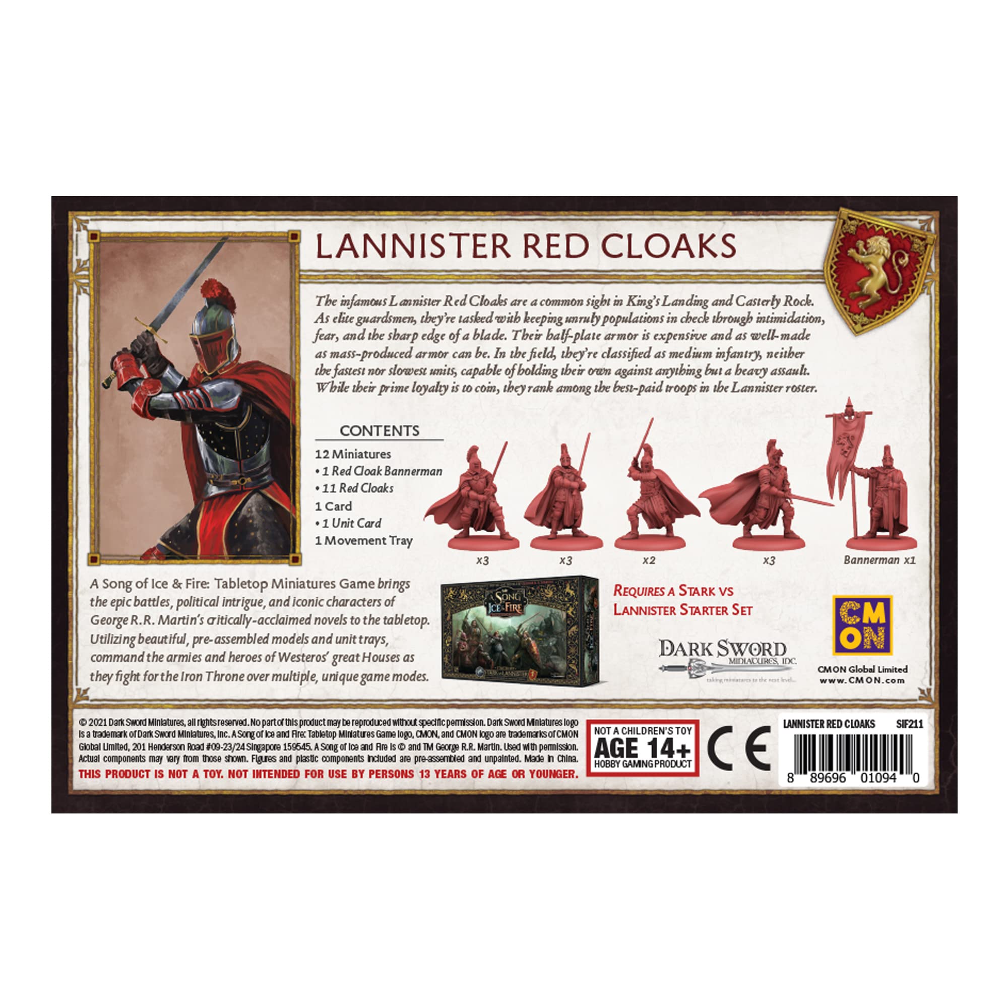 A Song of Ice and Fire Gioco di miniature da tavolo Lannister Red Cloaks Unit Box - Soldati d'élite per battaglie epiche! Gioco di strategia per adulti, età 14+, 2+ giocatori, 45-60 minuti di gioco,