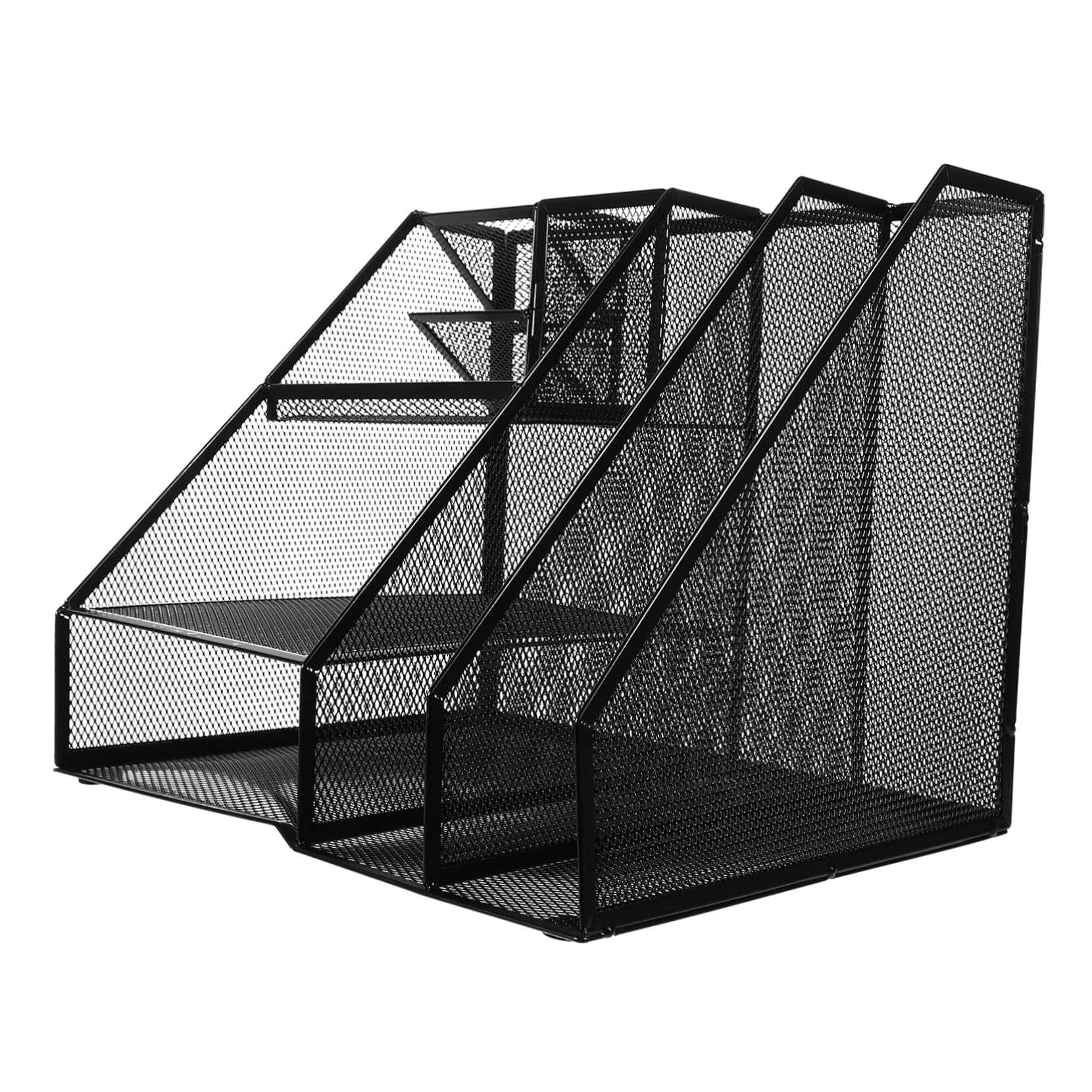 Aktenhalter aus Eisen Schwarzer mit Linkem Stiftehalter stabiler Schreibtisch Organizer mit 2 Fächern und 3 Ebenen für Büro und Arbeitsplatz